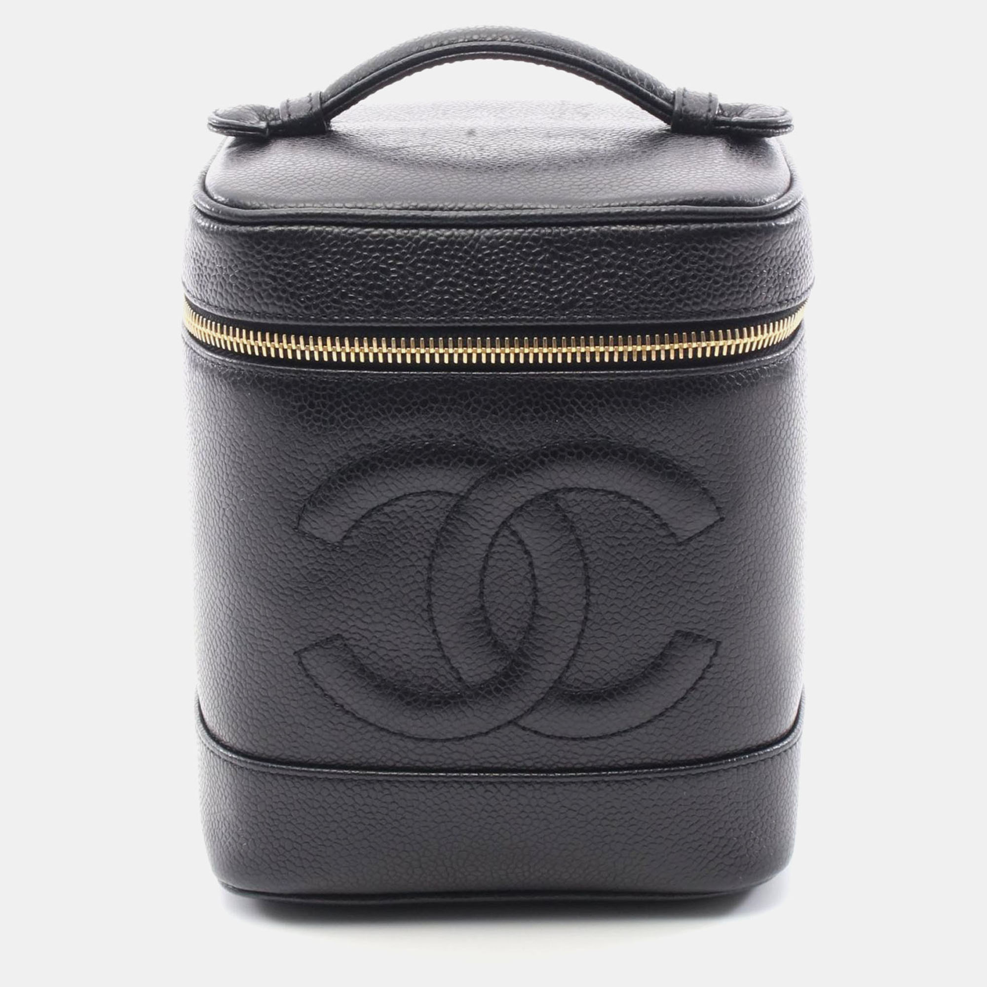 

Chanel CC Black Leather Vanity Case Clutch Bag