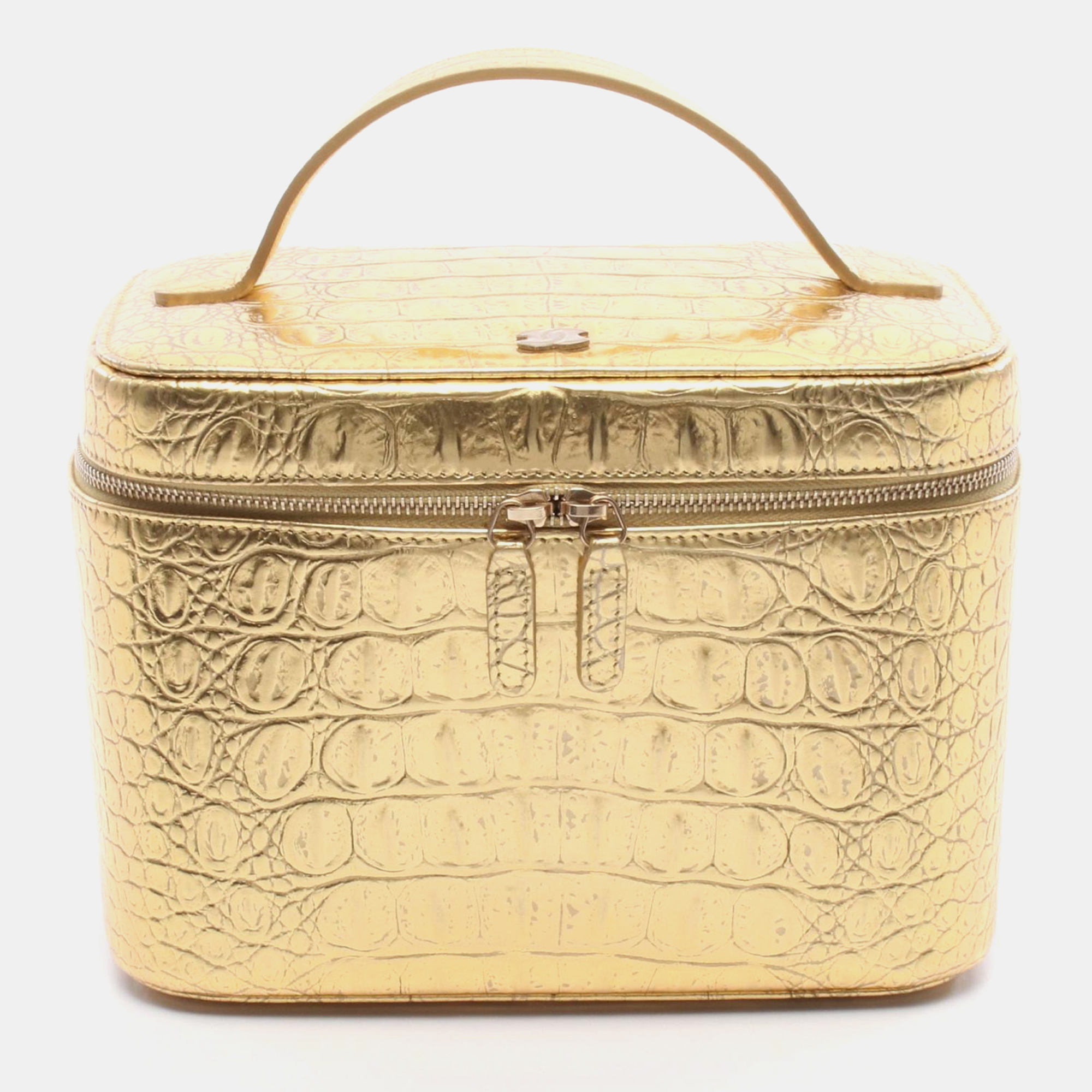 

Chanel Gold Leather Vanity Case Clutch Bag