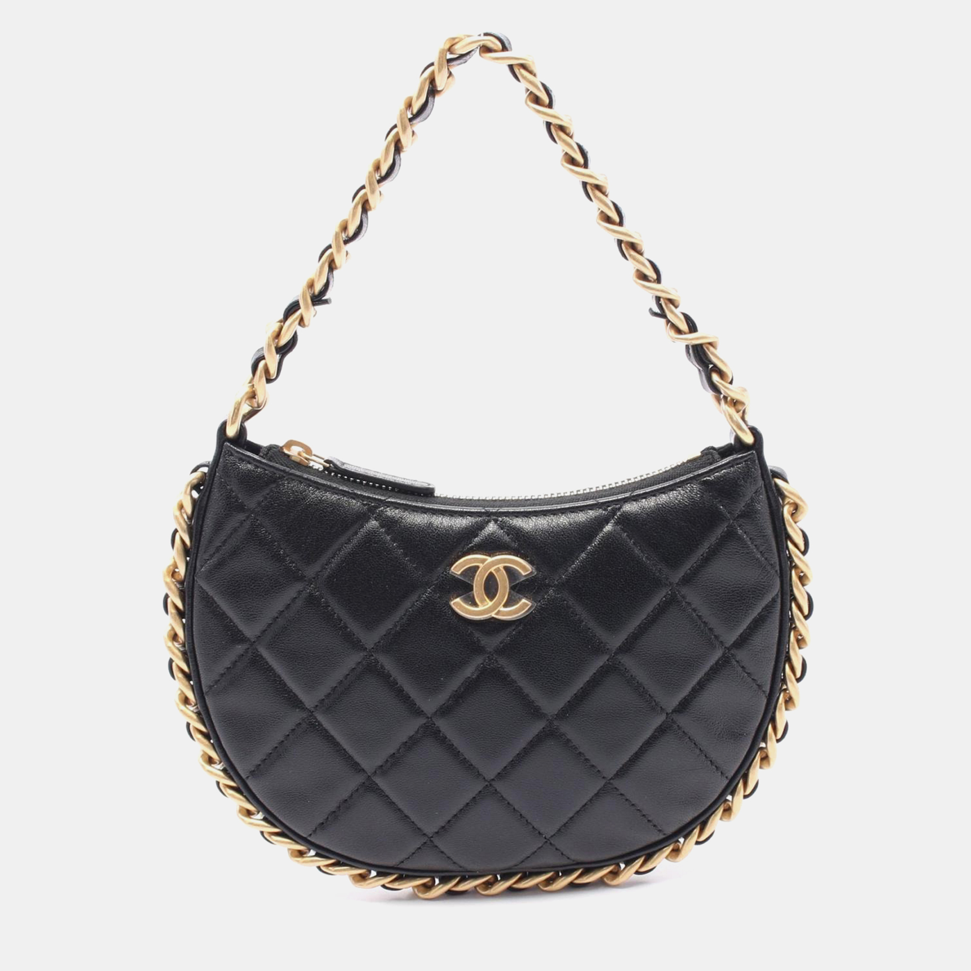 

Chanel CC Chain Around Quilted Black Leather Hobo Bag