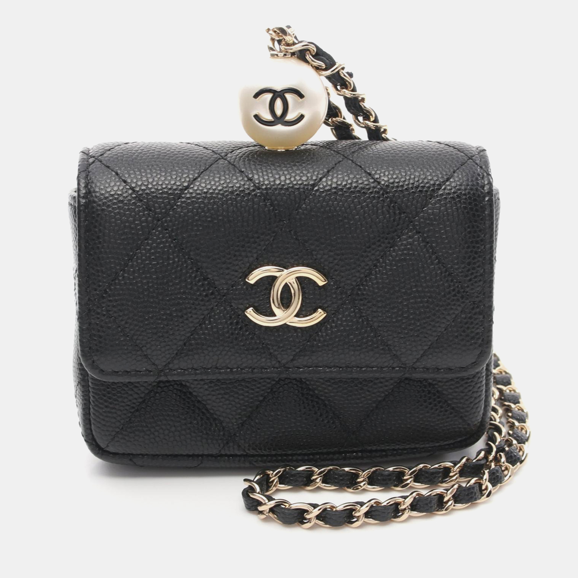 Pre-owned Chanel Cc Black Leather Coin Purse
