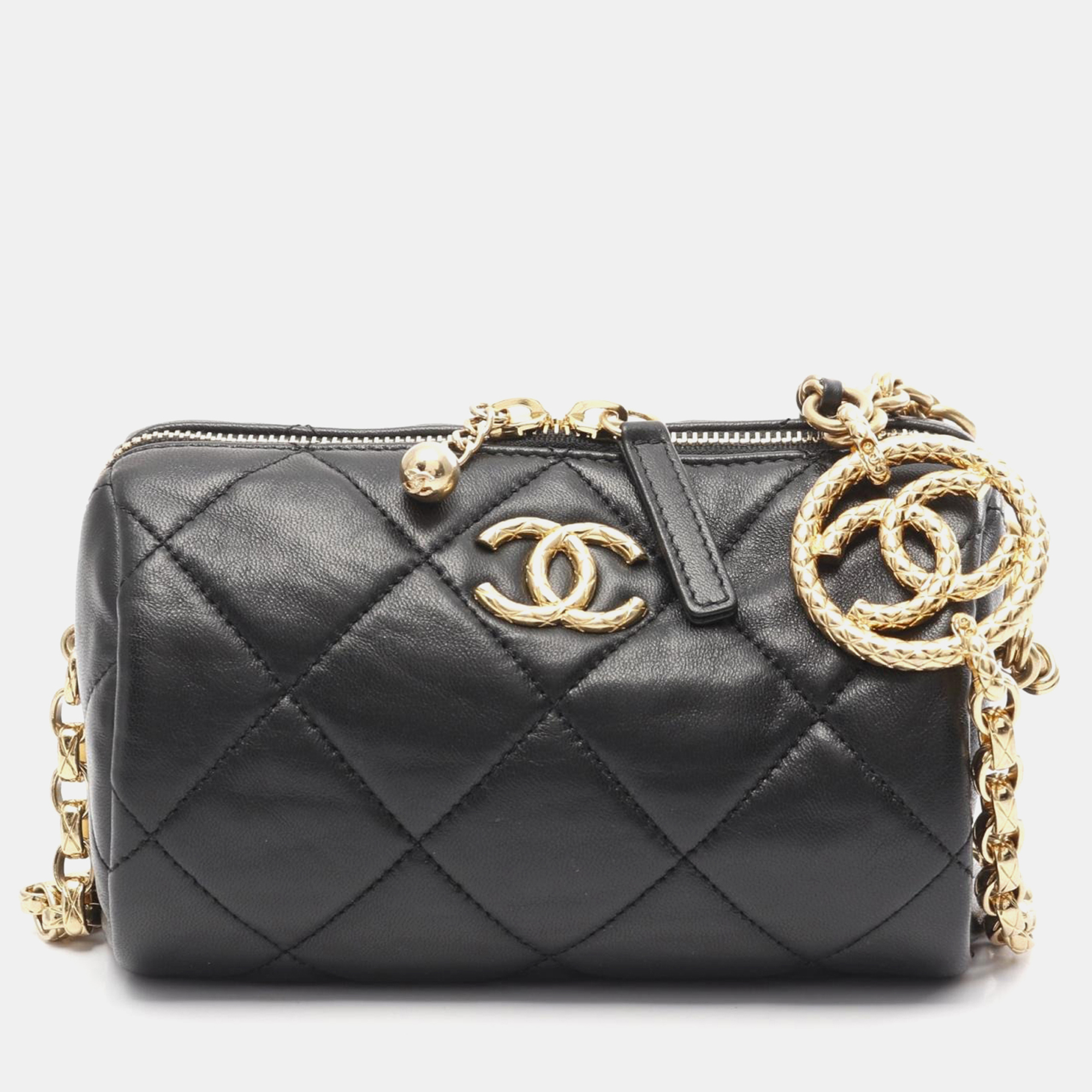 

Chanel Mini Black Leather Bowling Bag