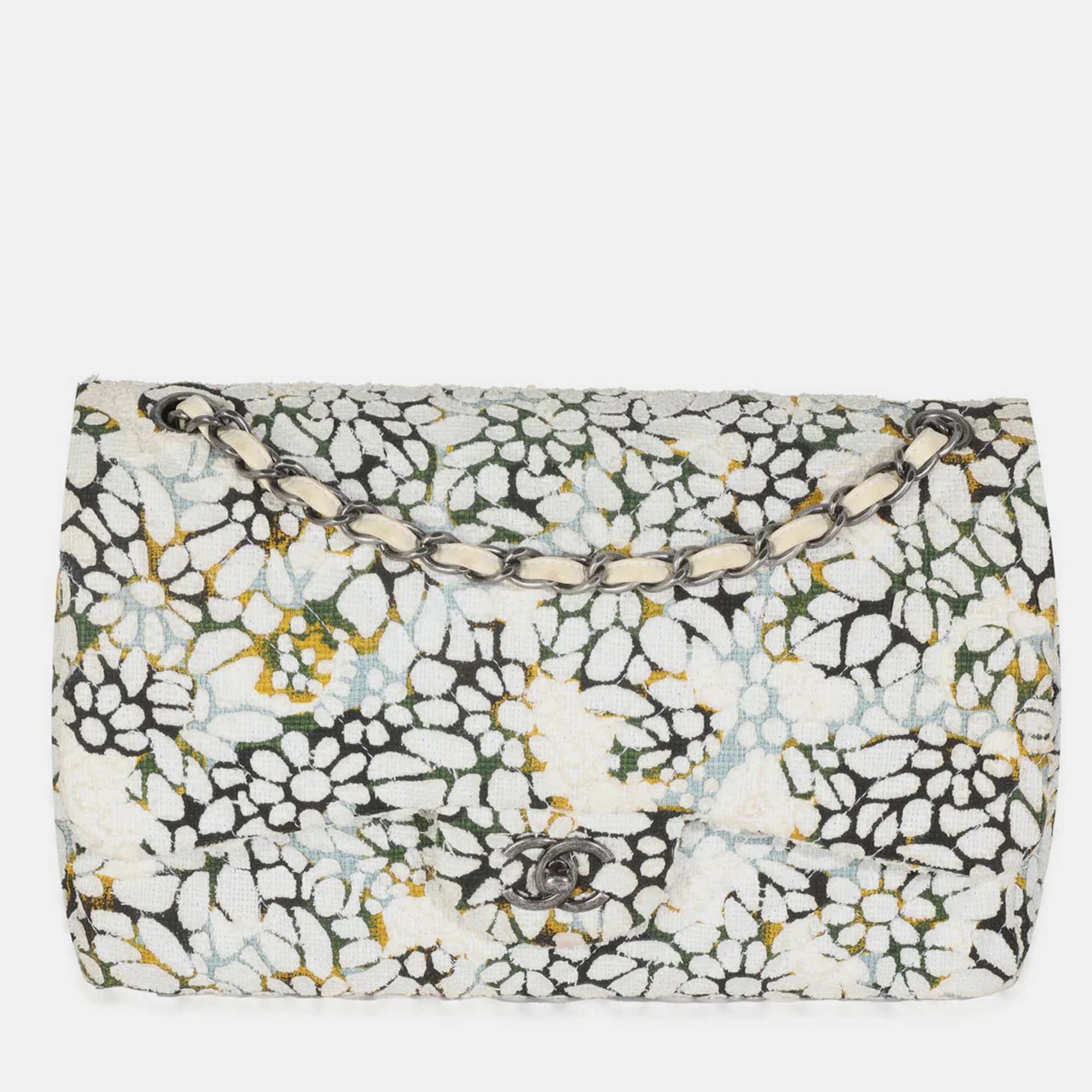 

Chanel Multicolor White Cut Out Floral Jumbo Double Flap Bag
