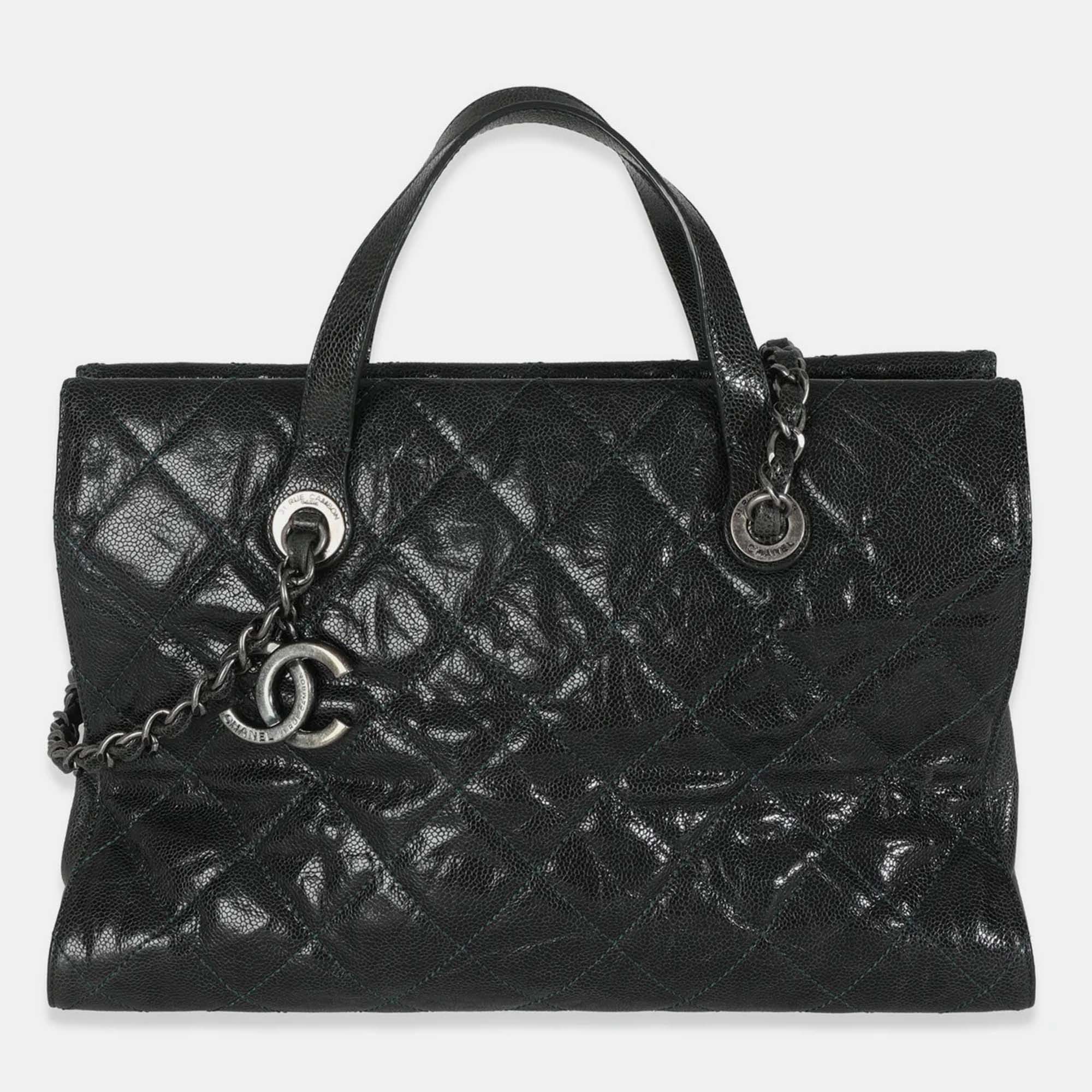 

Chanel Black Distressed Quilted Caviar CC Crave Tote