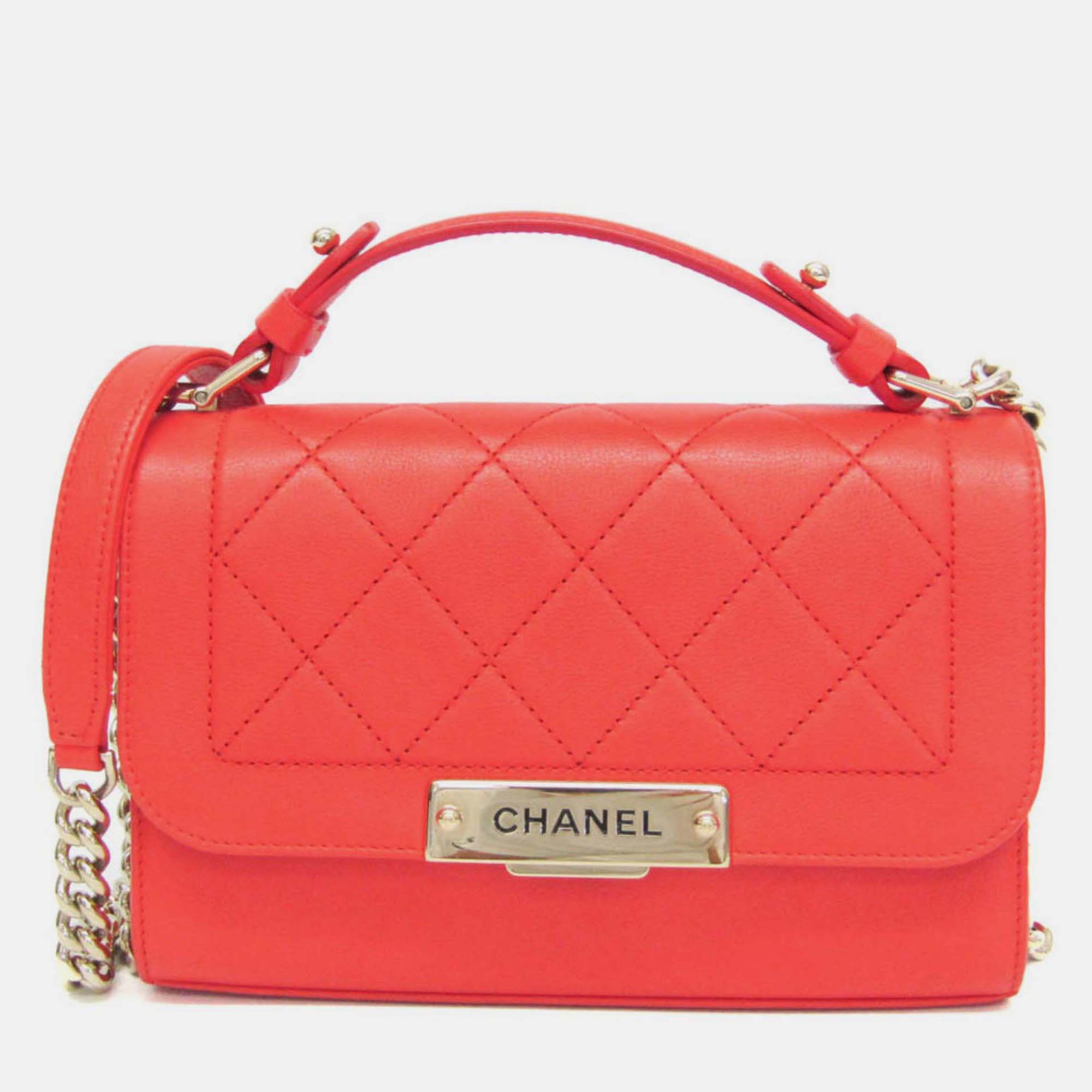 

Chanel Orange Leather Matelasse Label Click Chain Shoulder Bag