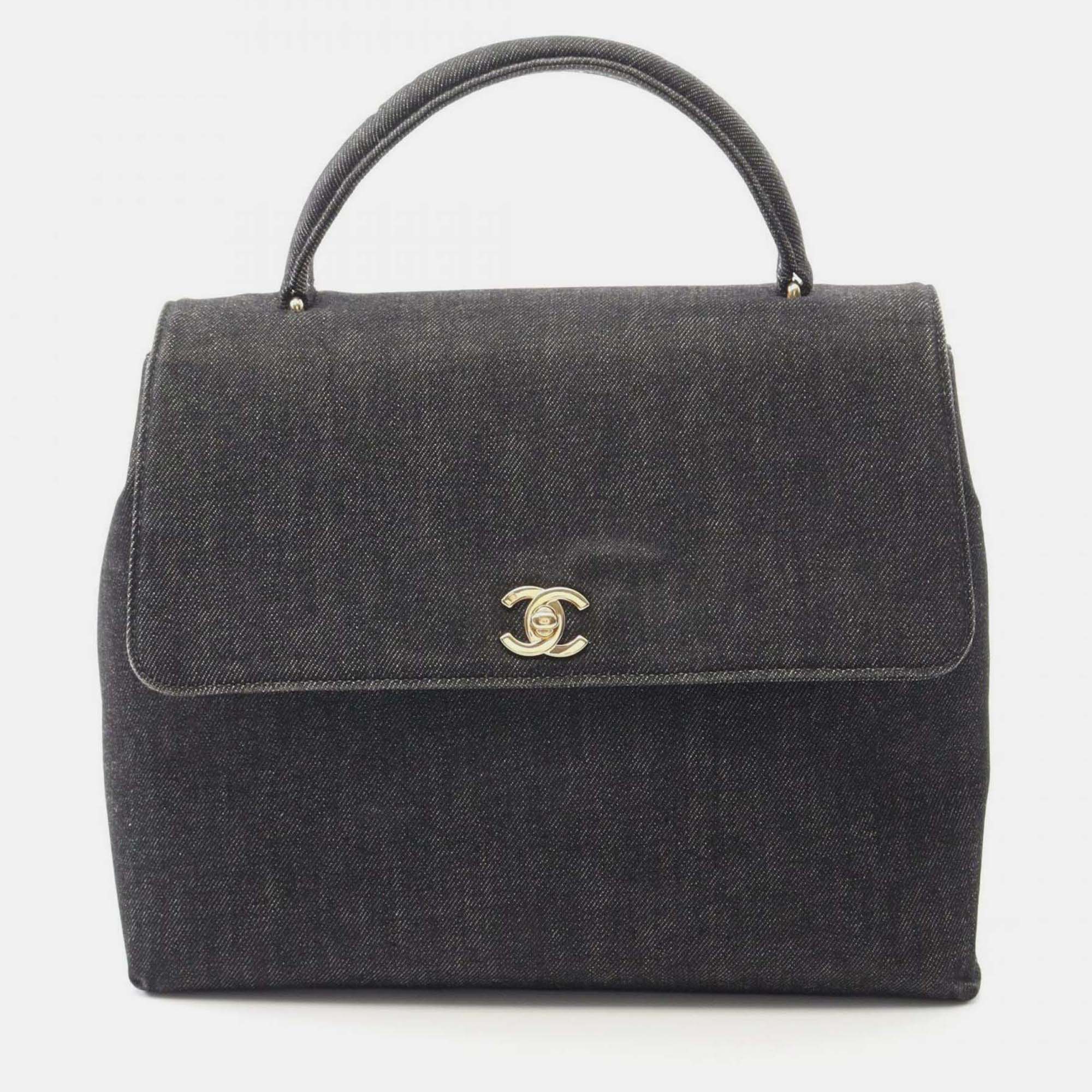 

Chanel Coco Mark Gray Denim Handbag, Grey