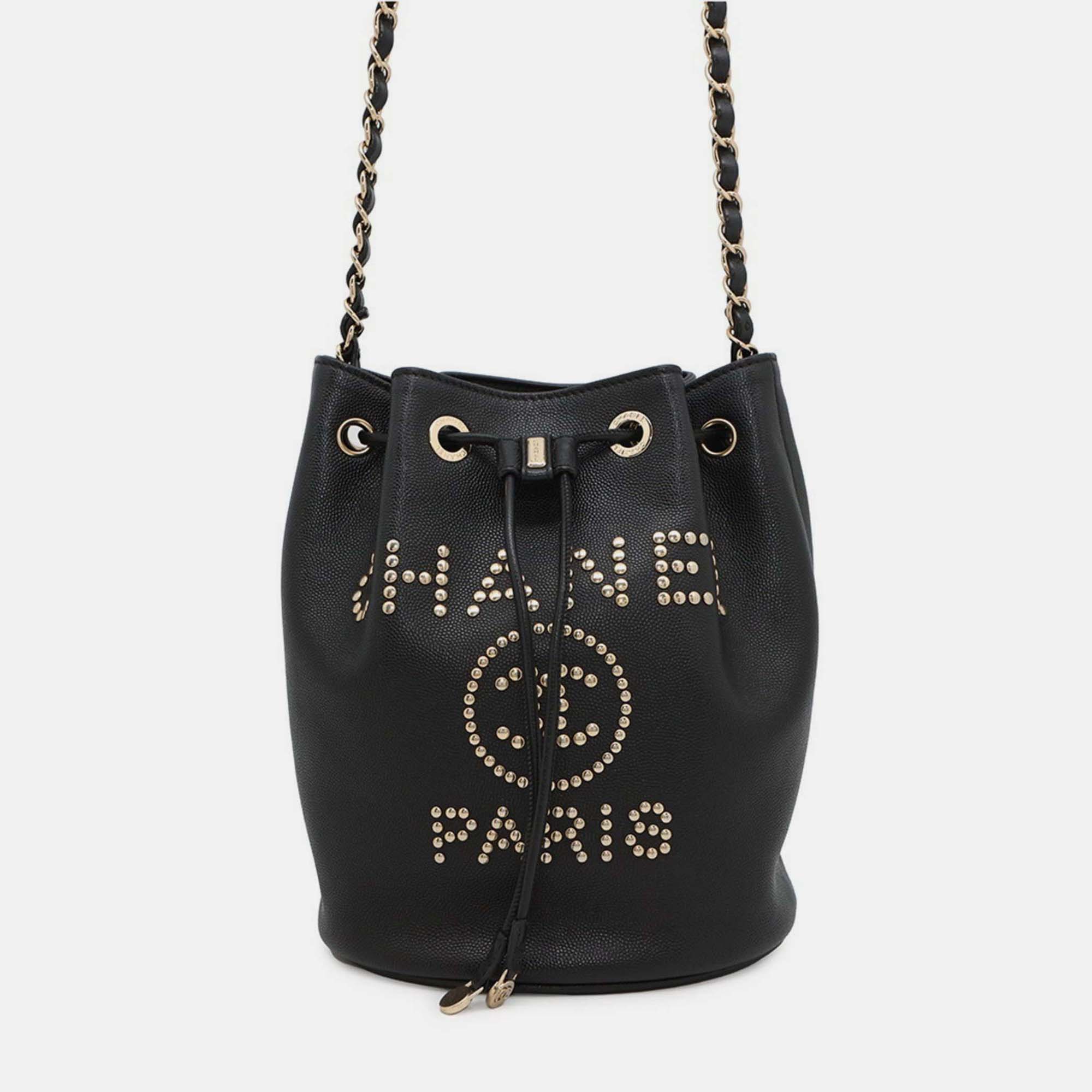 

Chanel Chain Shoulder Bag Deauville Line Coco Mark Calf Leather Black