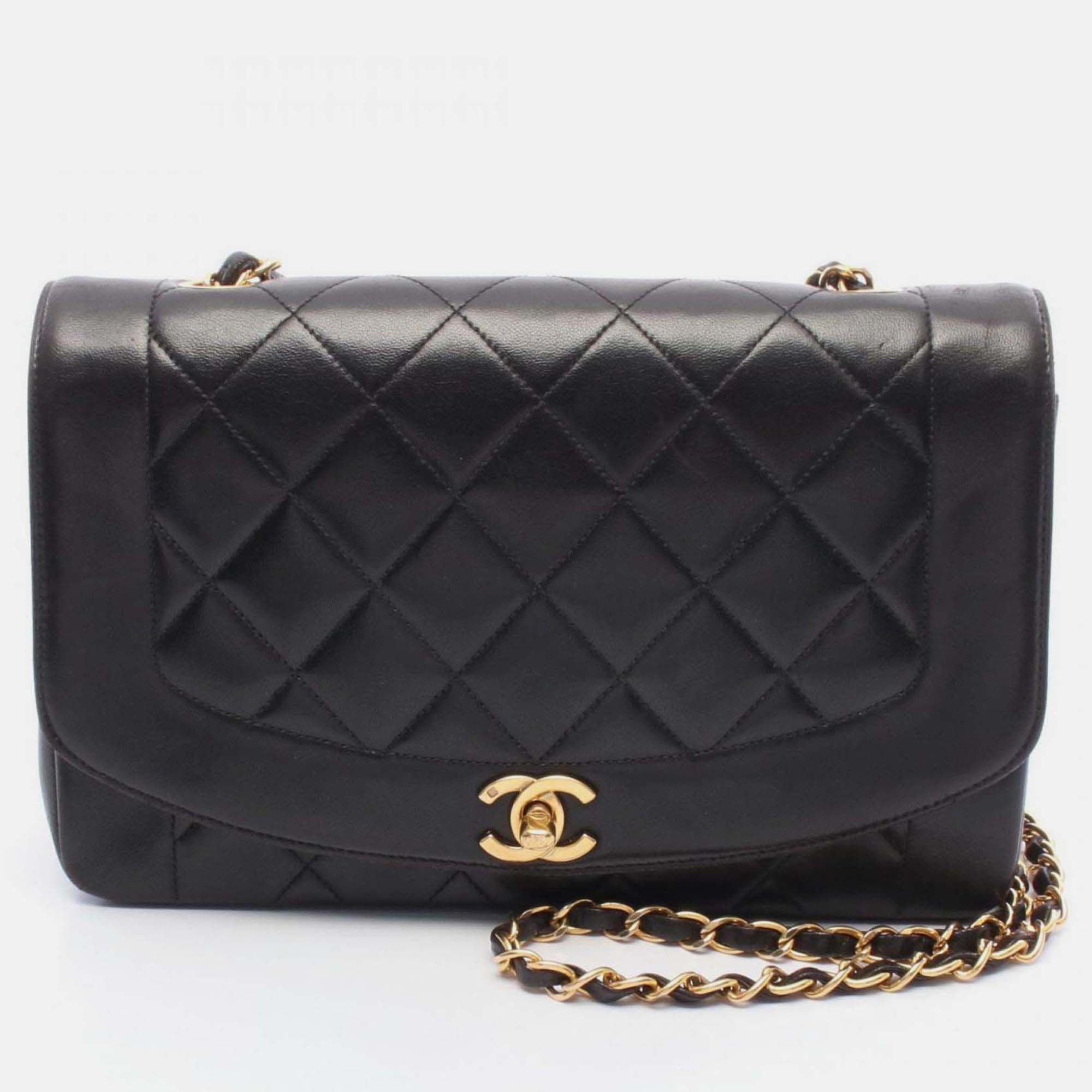 

Chanel Matelasse Diana Flap Shoulder Bag In Lambskin Leather Black