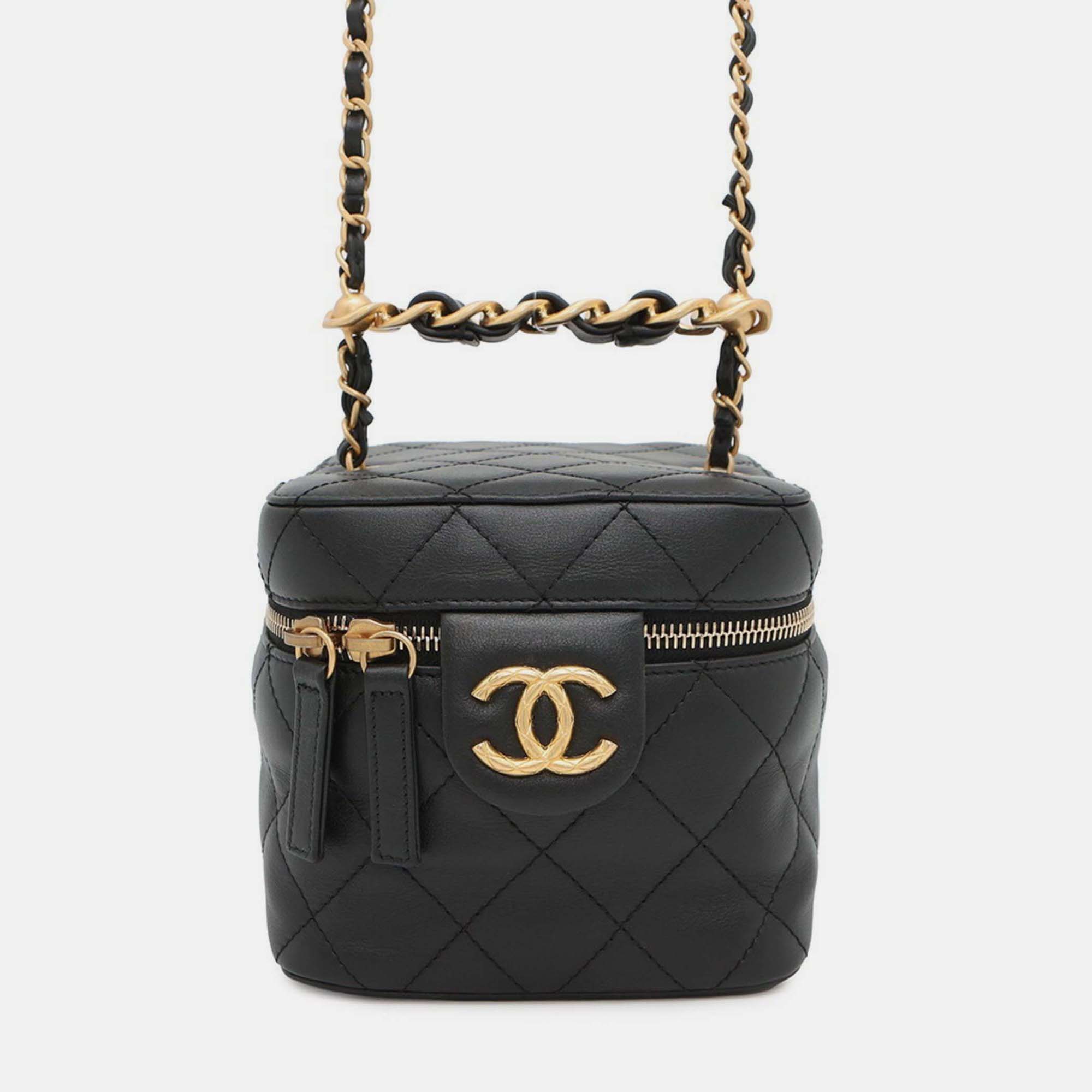

Chanel Chain Shoulder Bag Matelasse Coco Mark Vanity Lambskin Black
