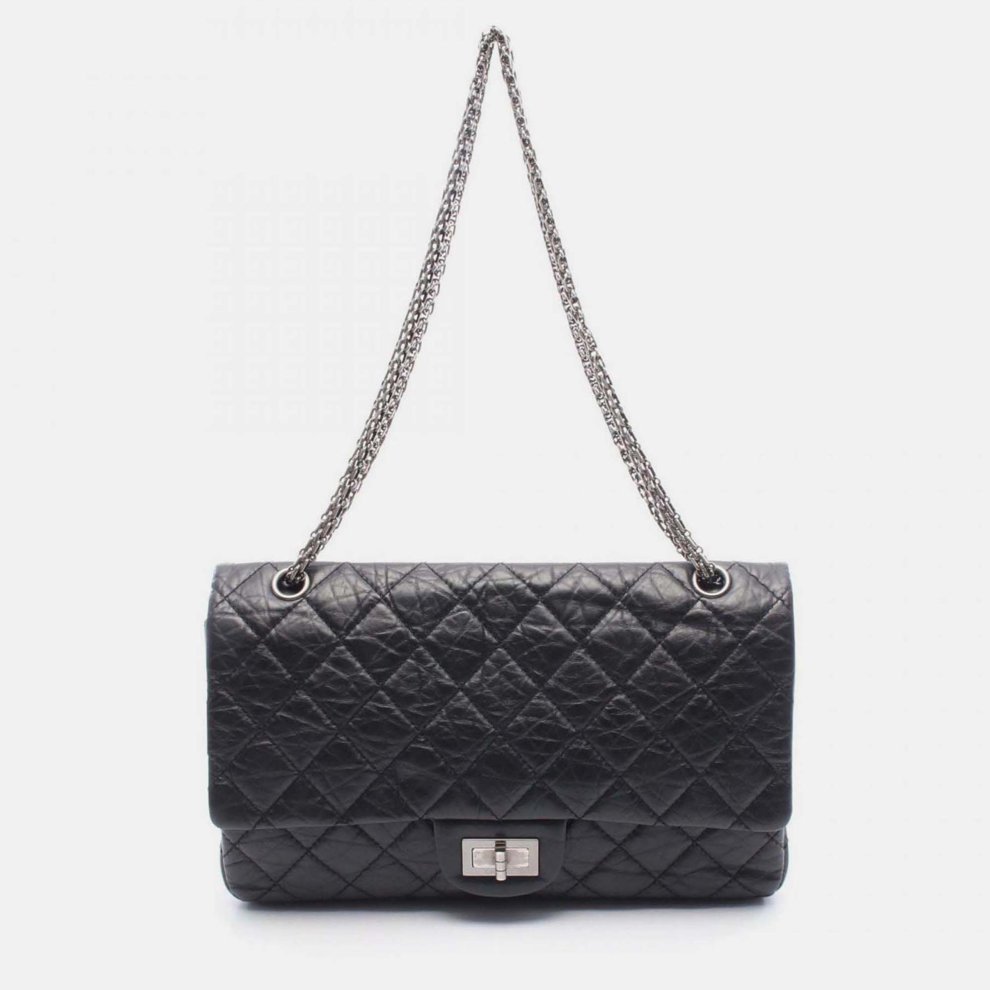 

Chanel 2.55 Matelasse Maxi Double Flap Shoulder Bag In Calfskin Leather Black