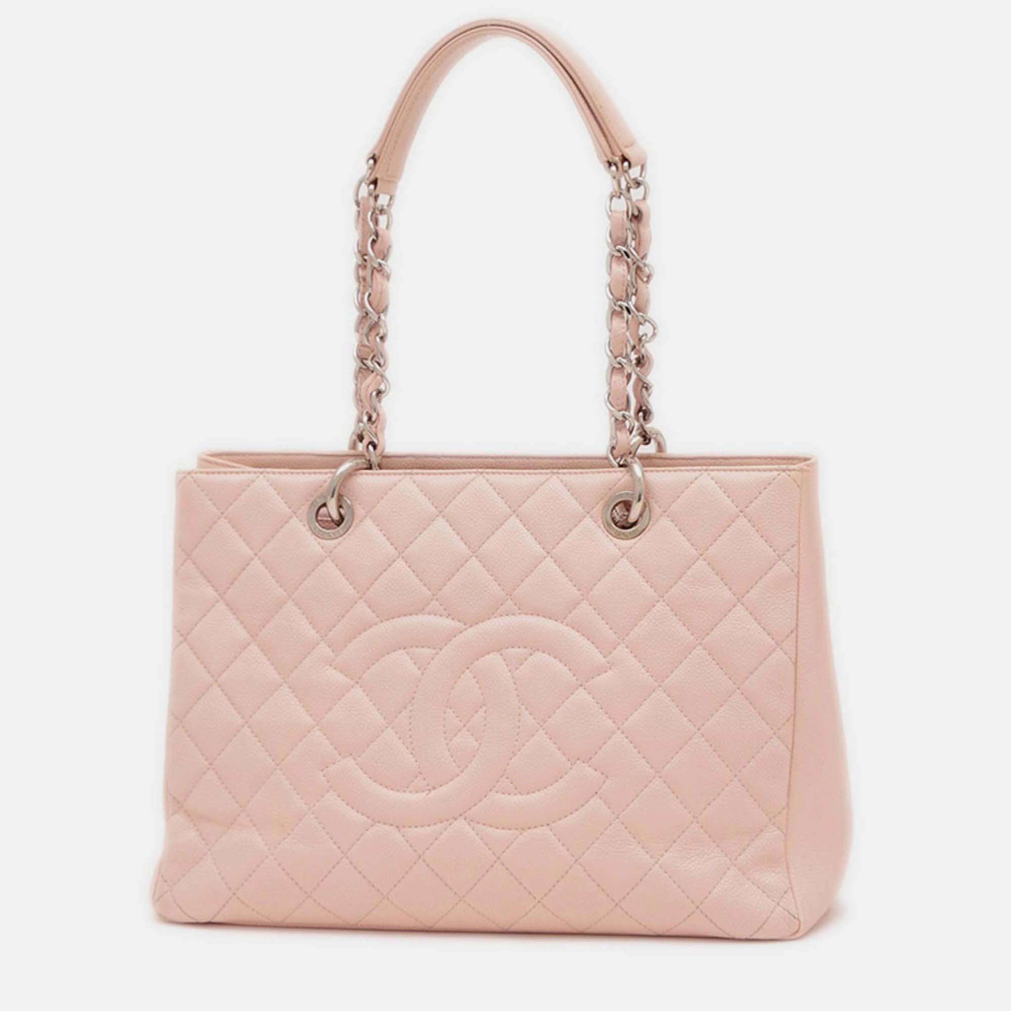 Pre-owned Chanel Matelasse Gst Chain Tote Bag In Caviar Pink