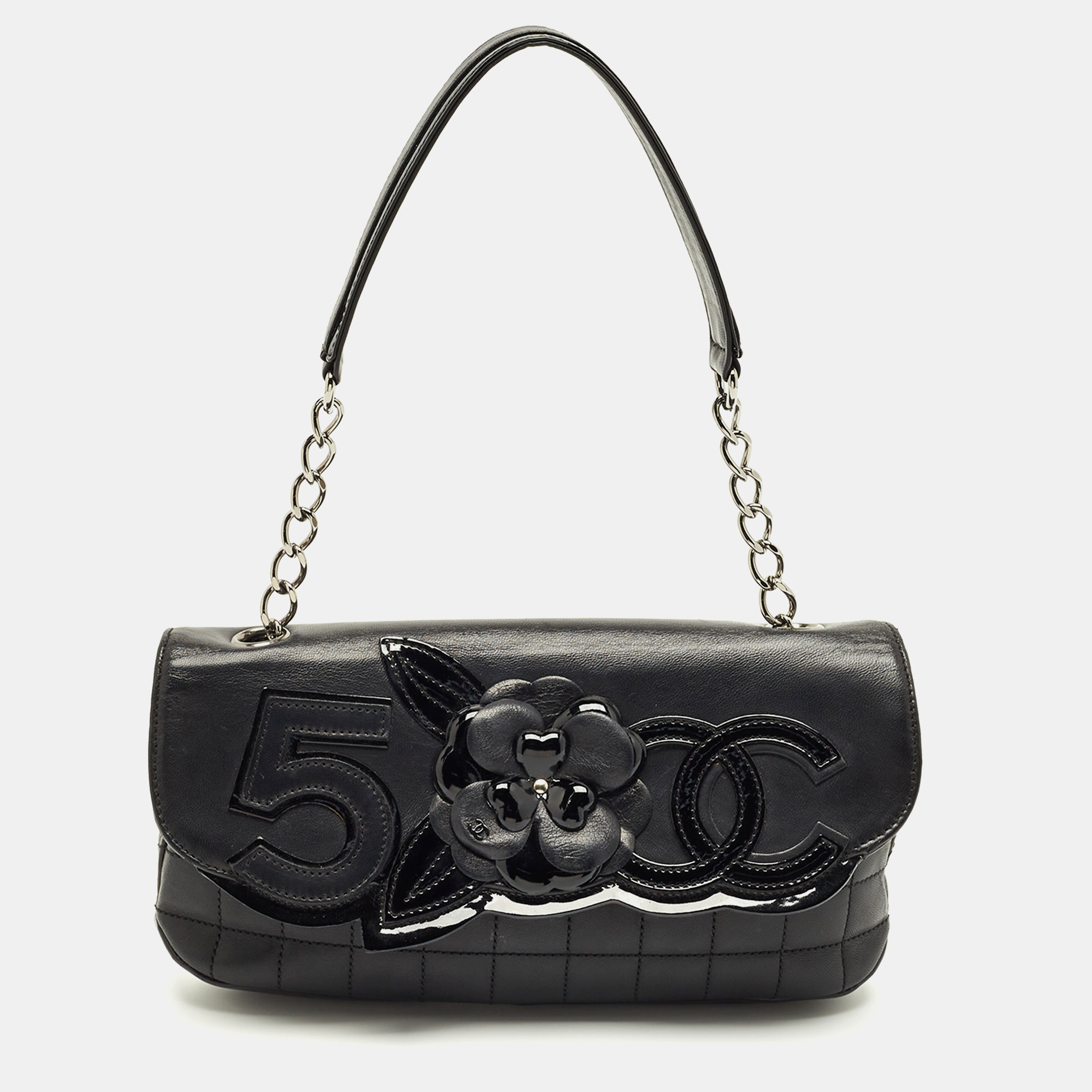 

Chanel Black Quilted Leather No.5 Camellia Flap Bag