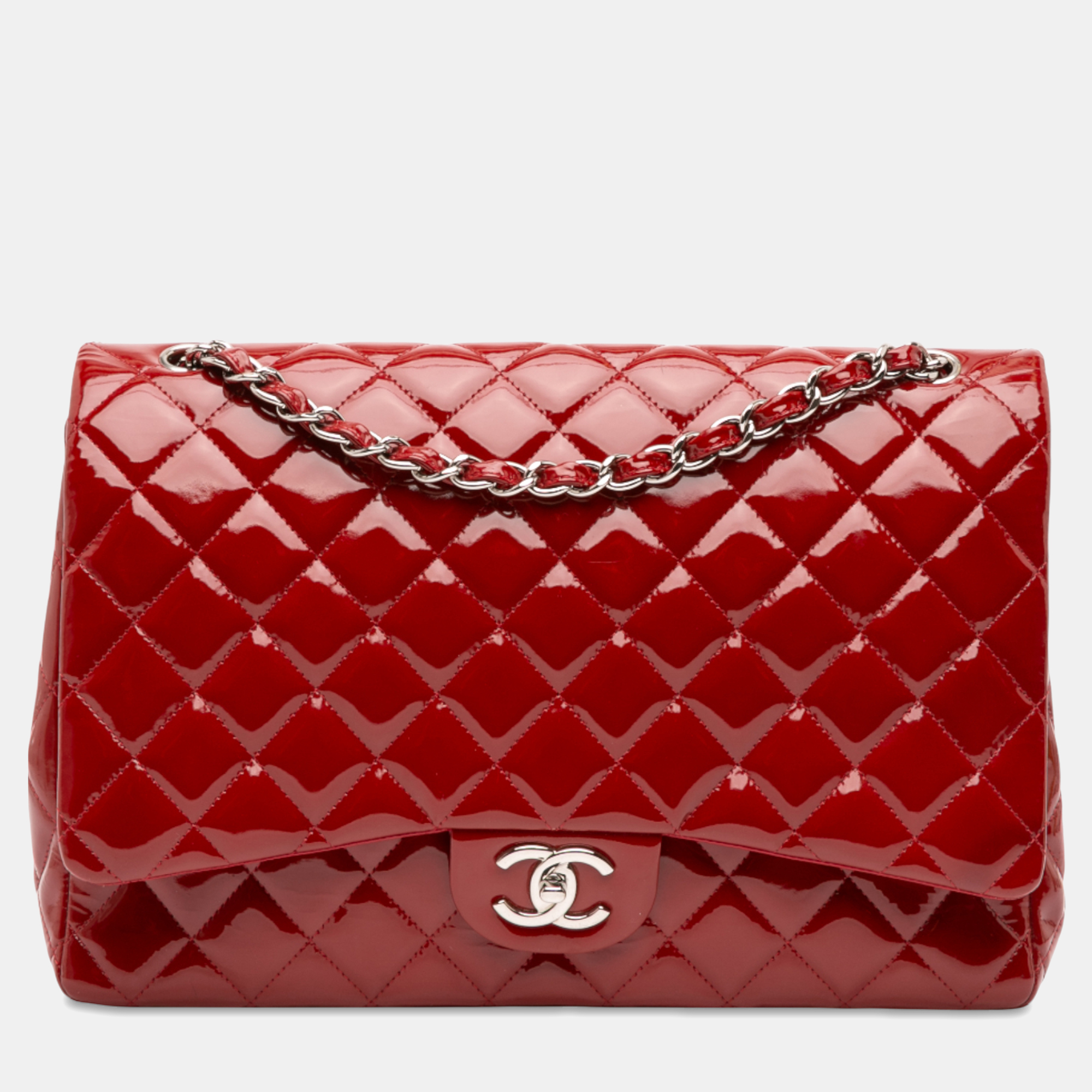 

Chanel Red Maxi Classic Patent Double Flap