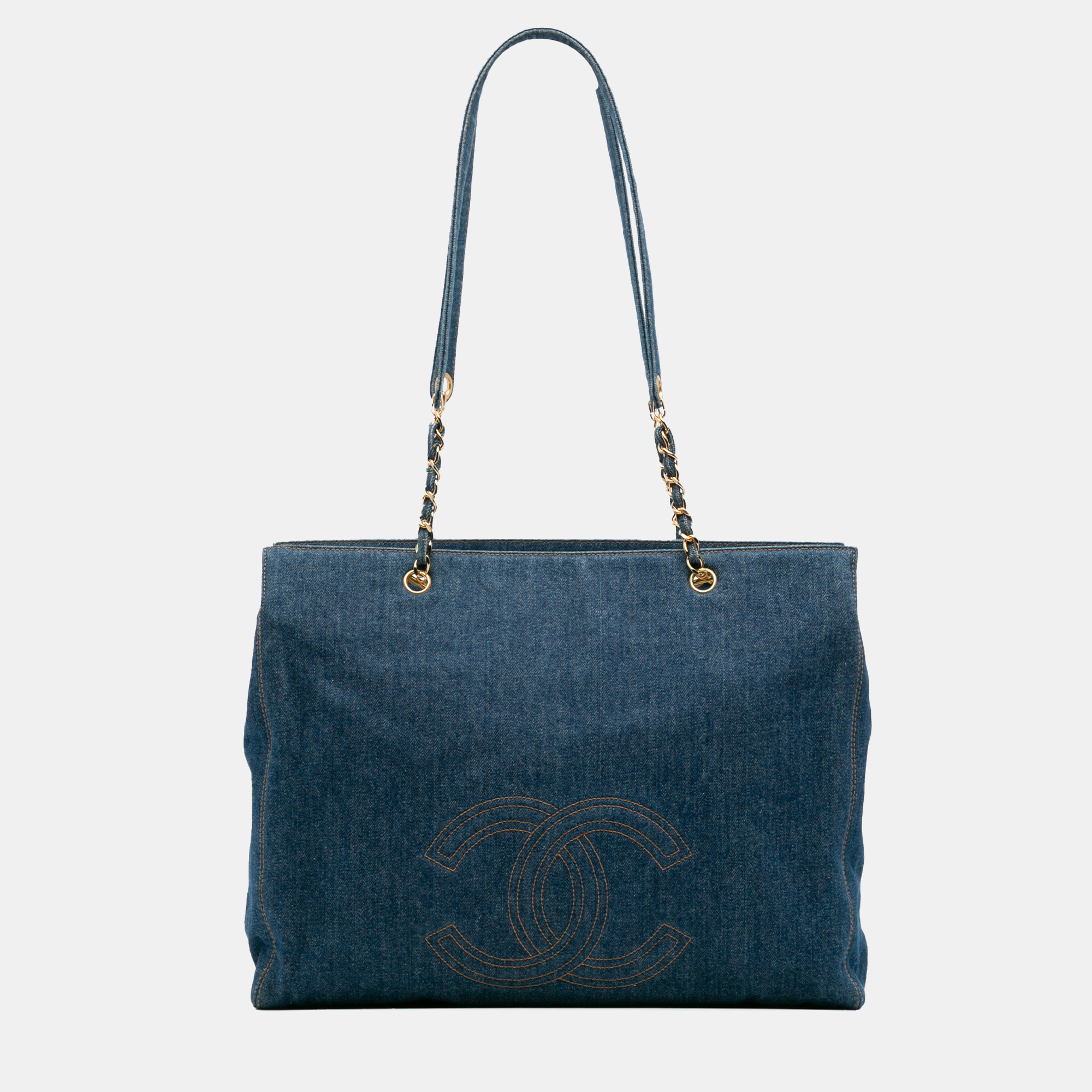 Pre-owned Chanel Blue Cc Denim Chain Tote