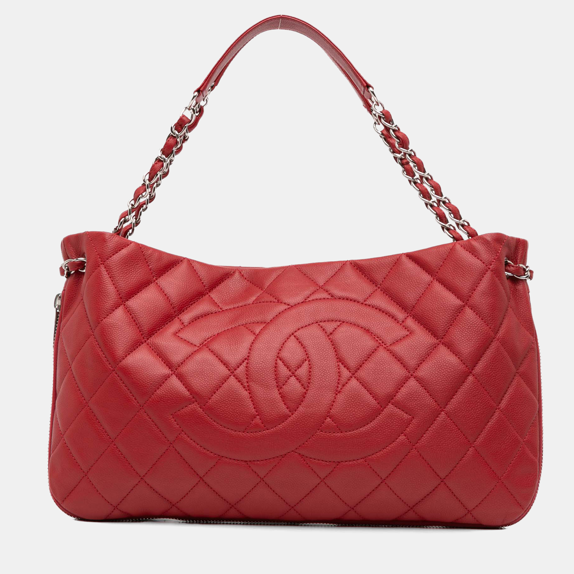 Pre-owned Chanel Red Quilted Caviar Expandable Zip Tote