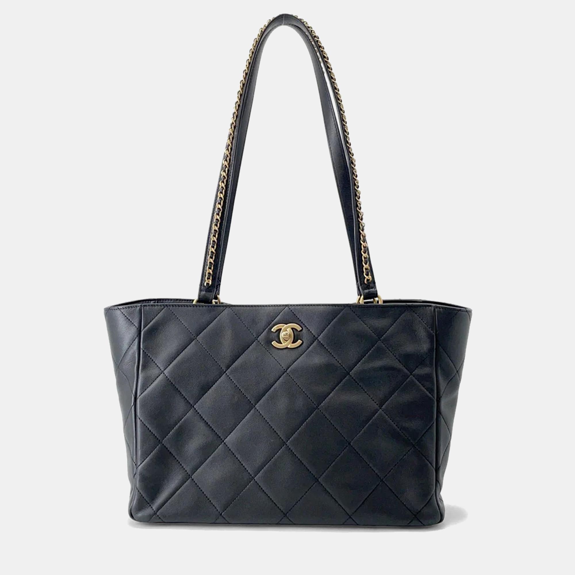Pre-owned Chanel Matelasse Black Calf Leather Tote