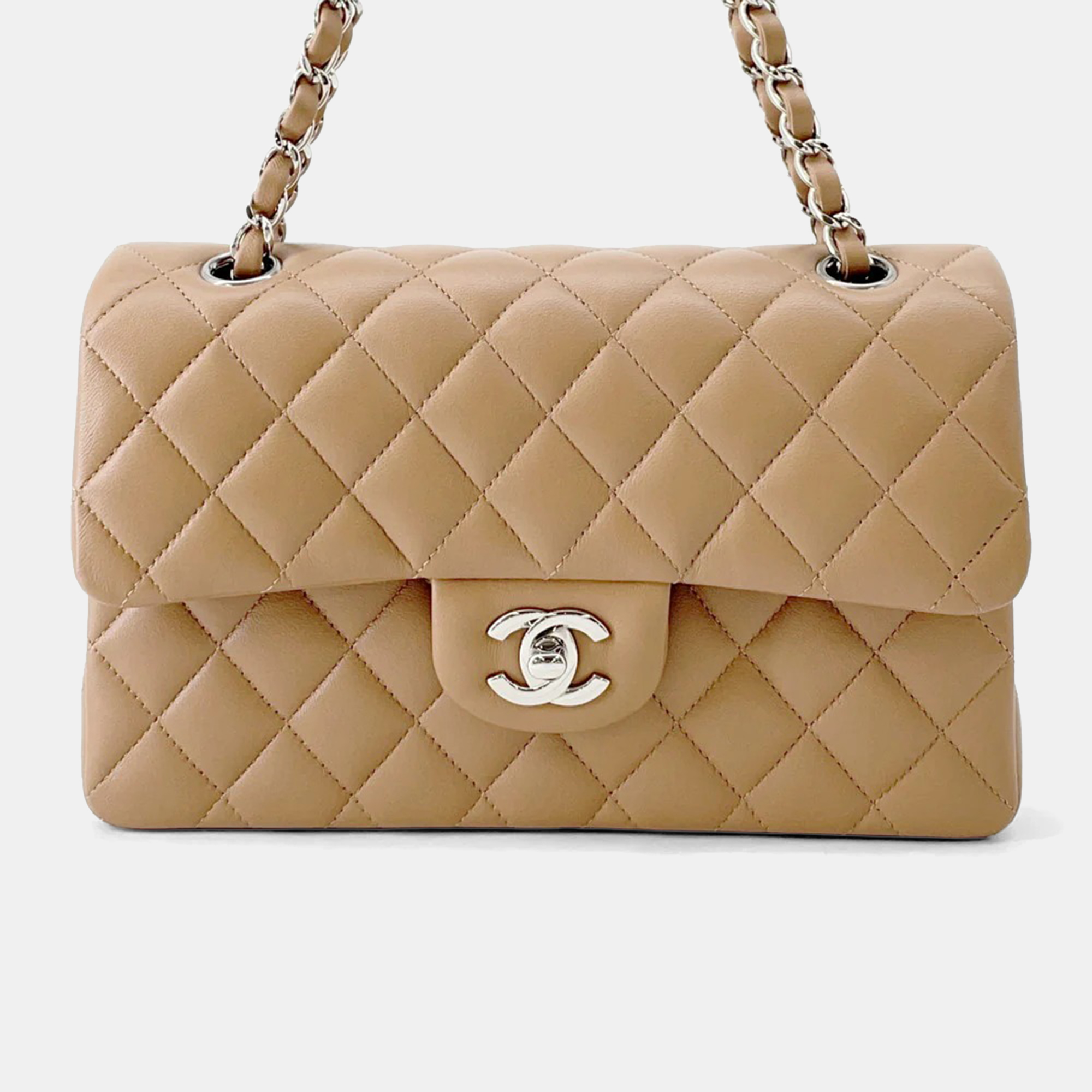 

Chanel Matelasse W Flap Chain shoulder Bag Beige Lambskin Size