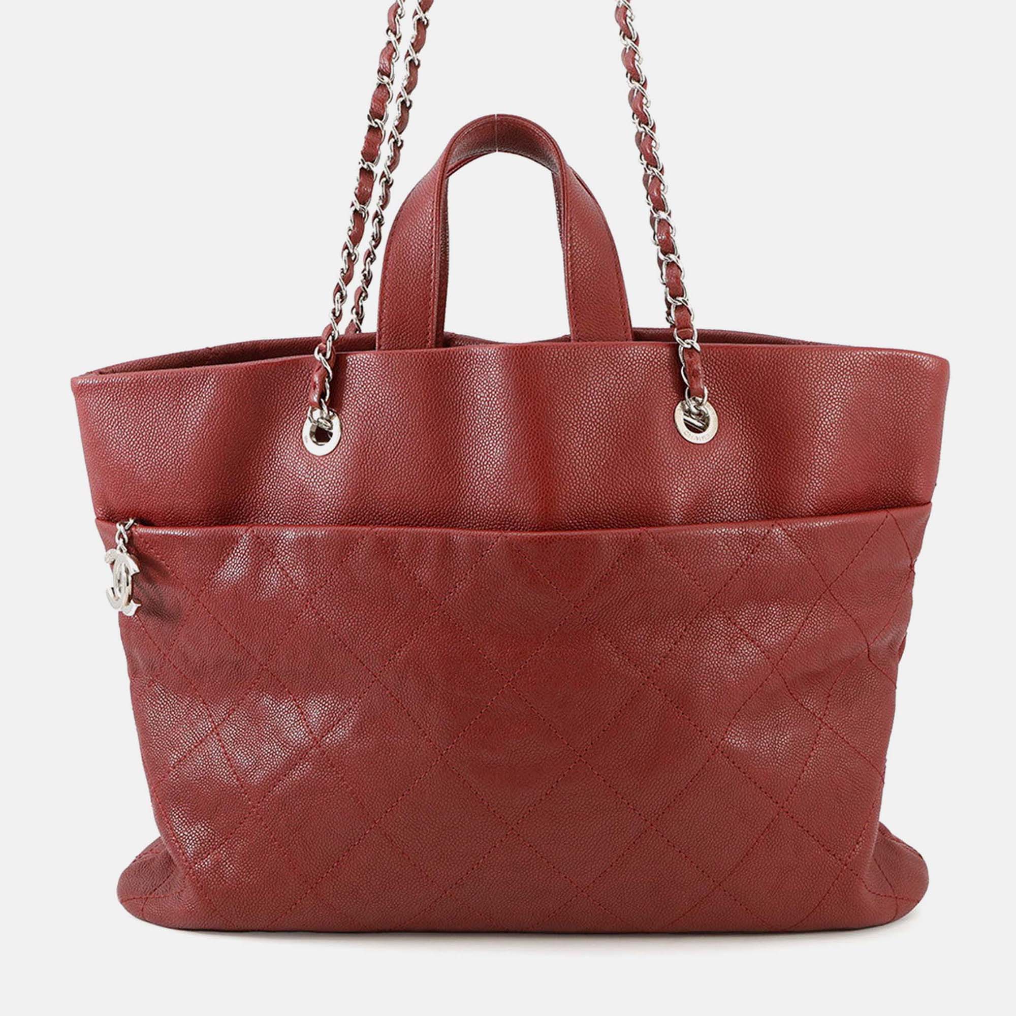 

Chanel Matelasse 2Way Chaintote Bag Red Caviar Leather