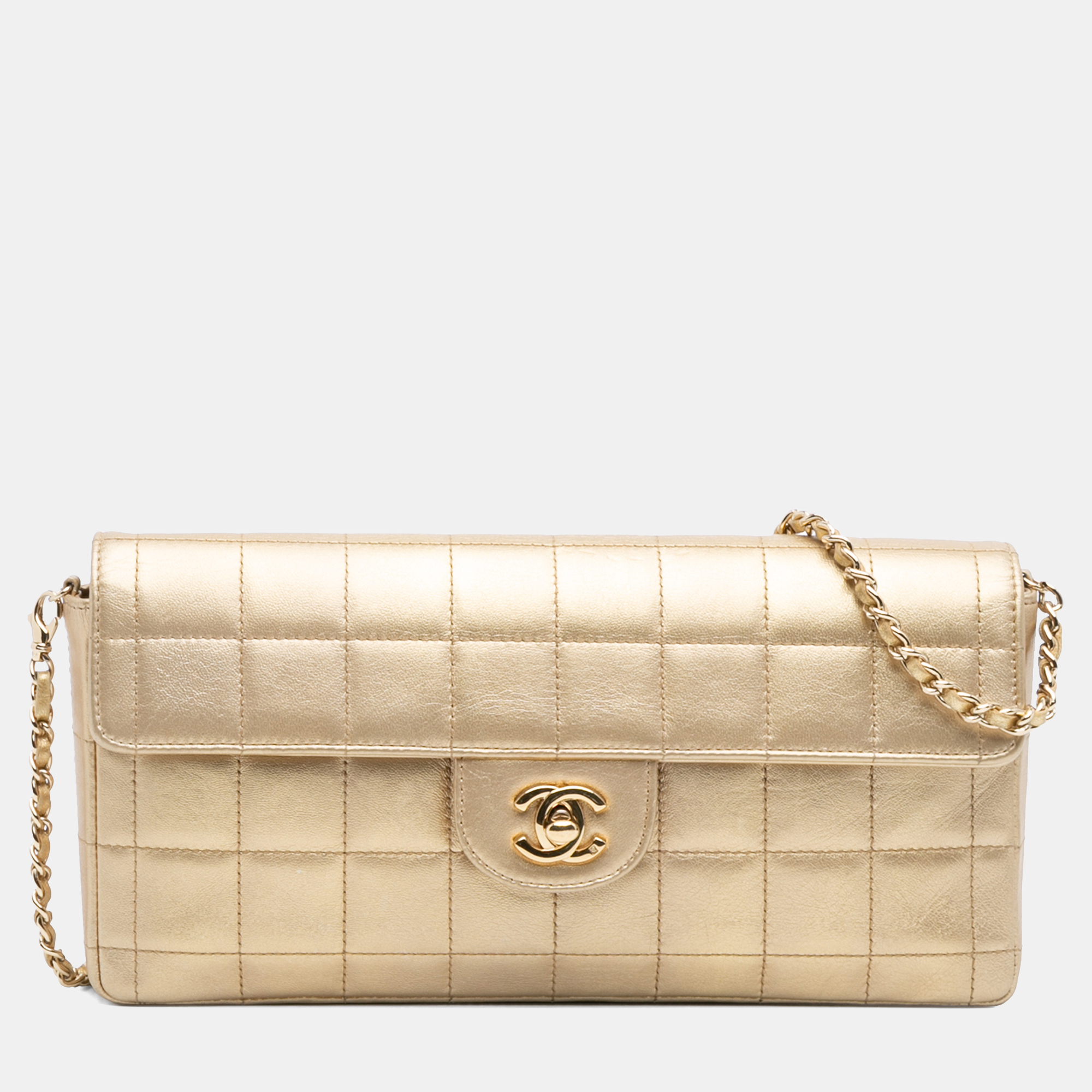 

Chanel Gold CC Metallic Lambskin Choco Bar East West Flap