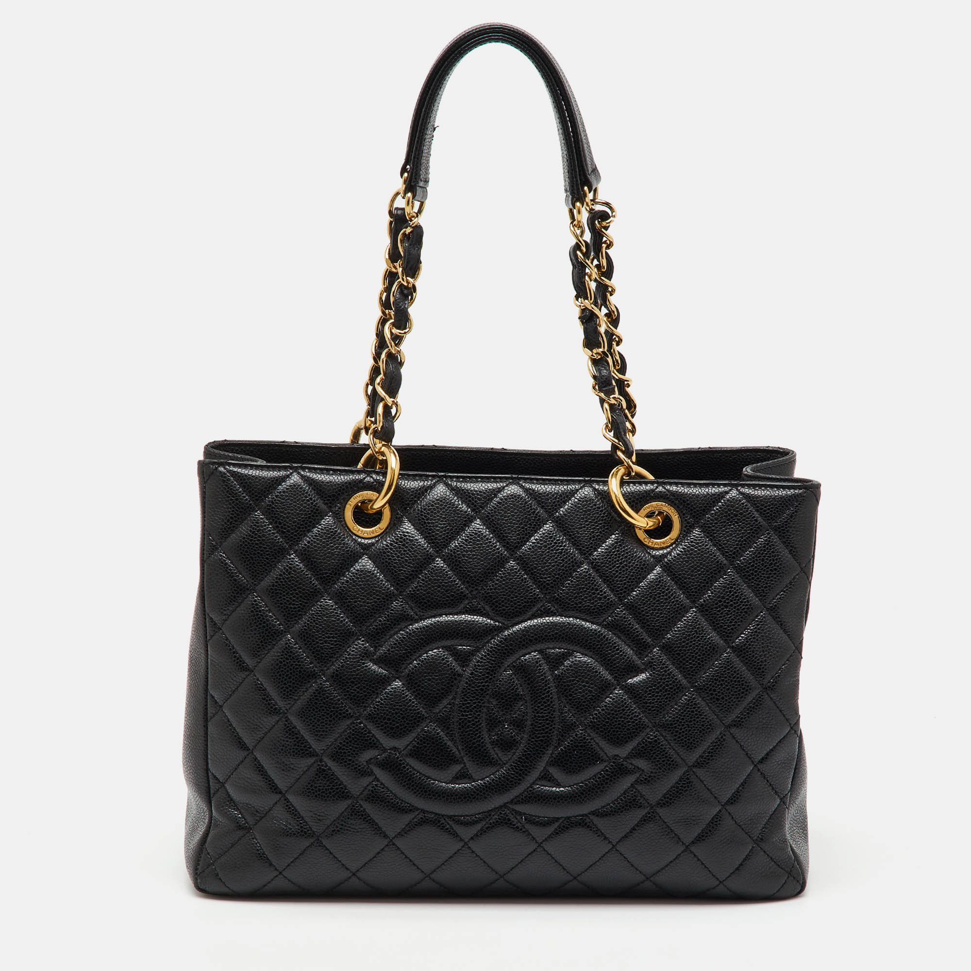 Pre-owned Chanel Black Quilted Caviar Leather Gst Grand Shopping Tote