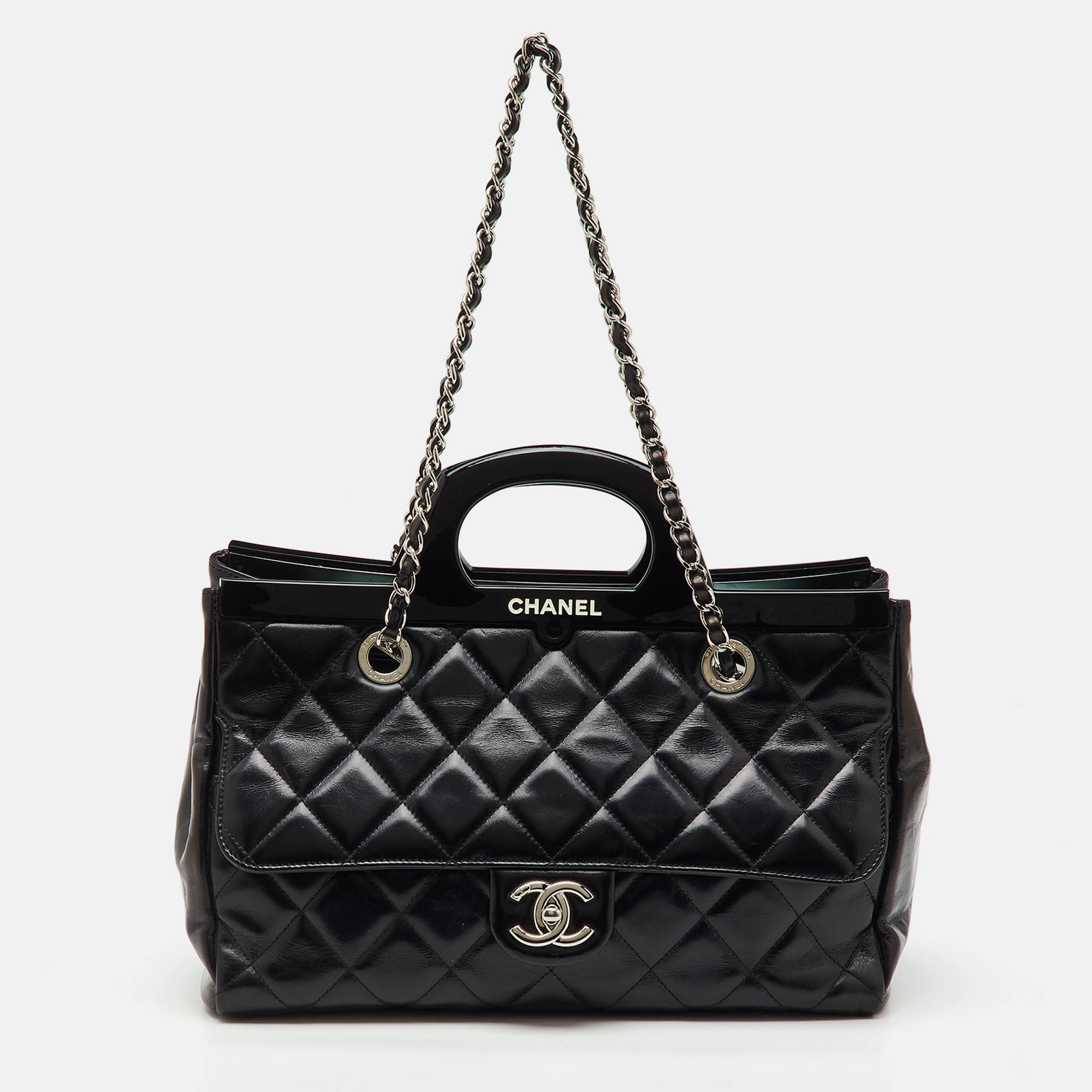 

Chanel Black Quilted Crinkled Leather CC Delivery Bag