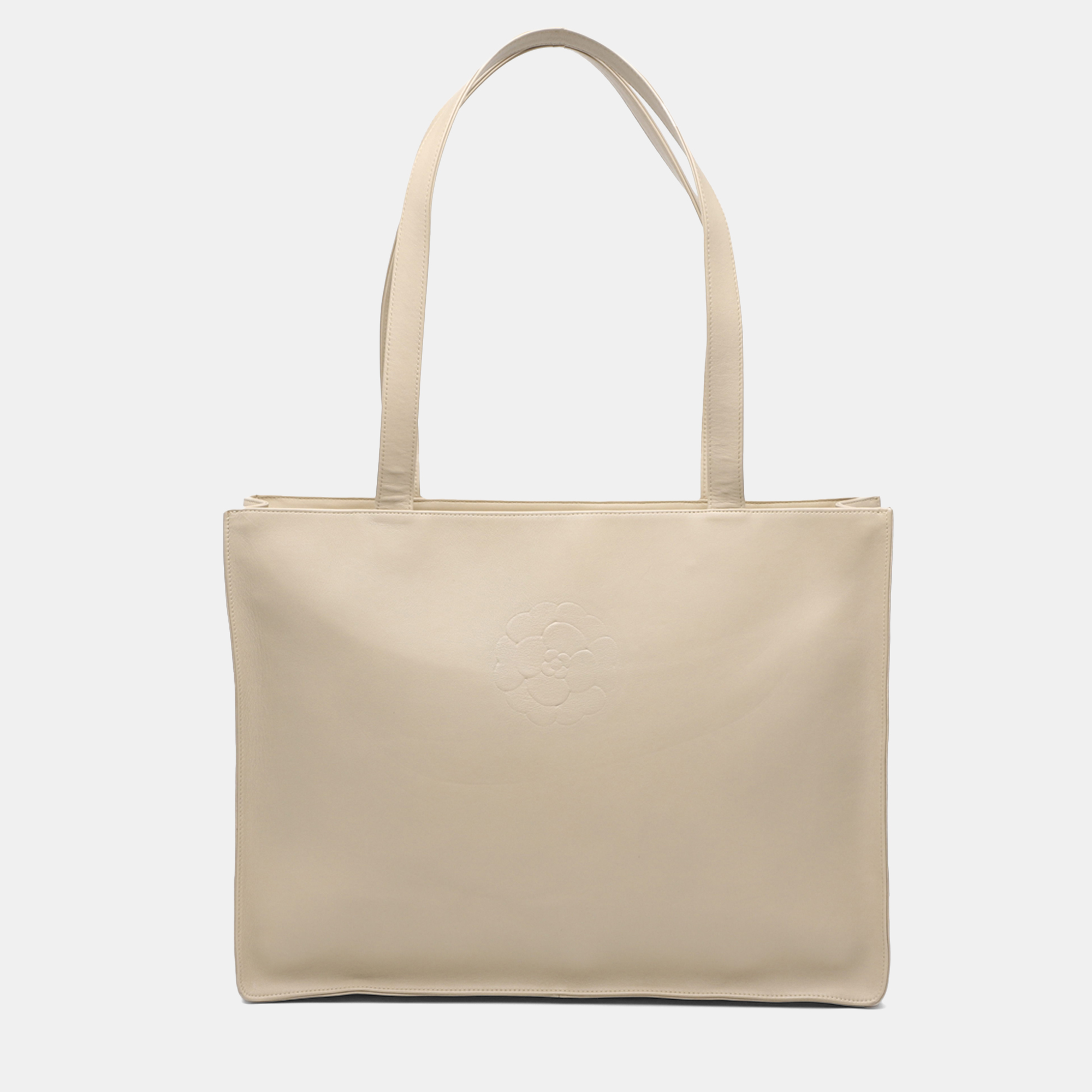 Pre-owned Chanel Brown Lambskin Embossed Cc Camellia Tote