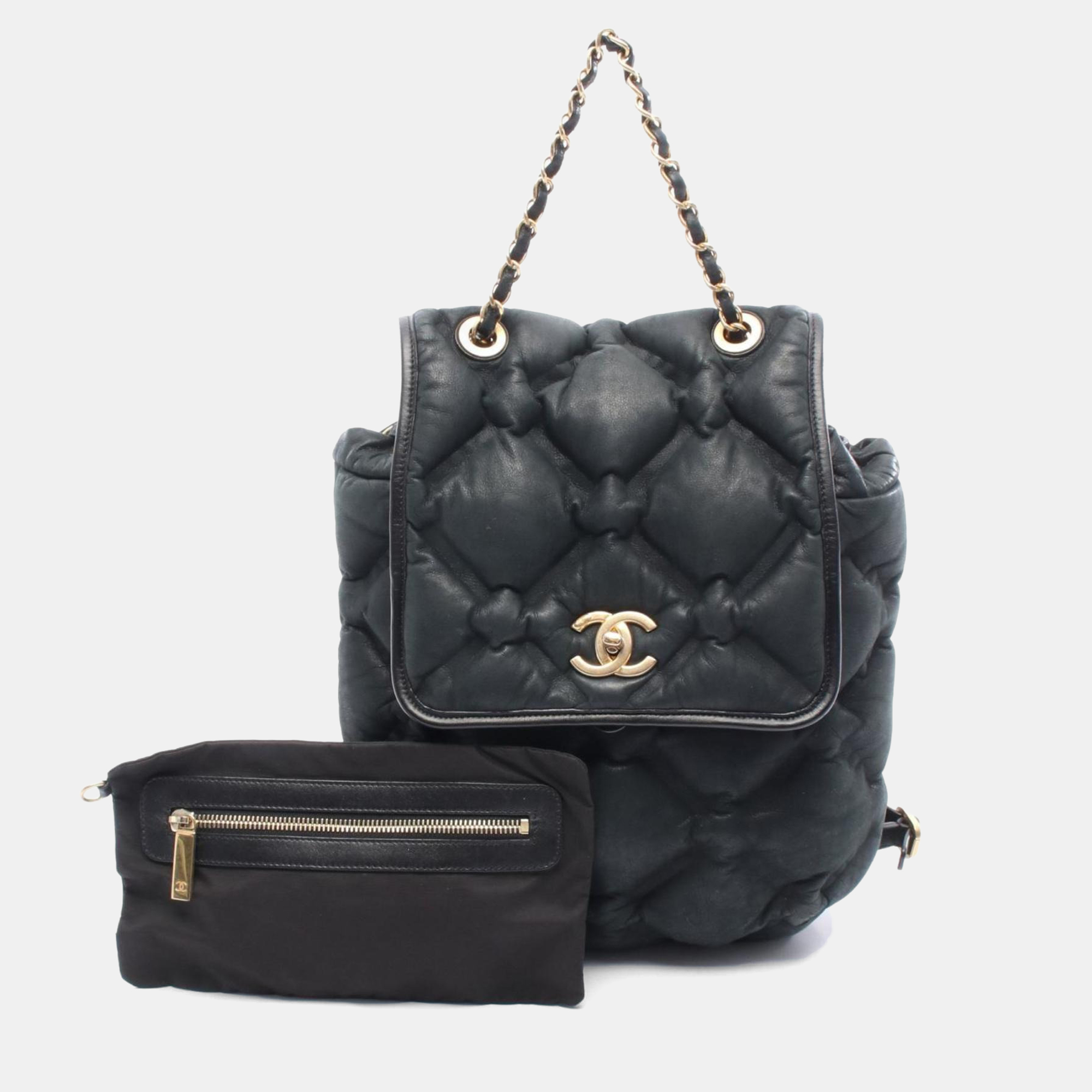 Pre-owned Chanel Bubble Quilted Backpack Leather Black