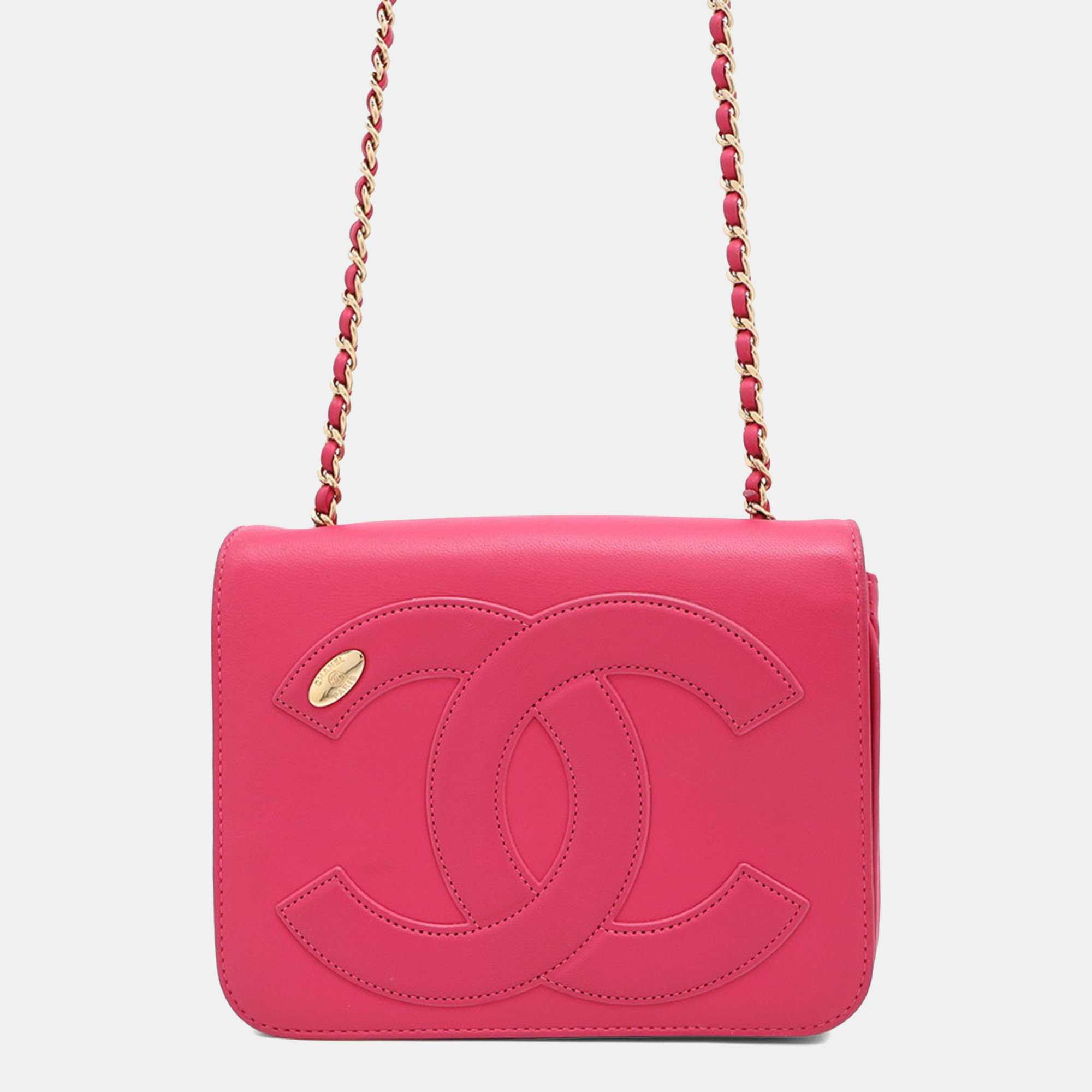 

Chanel Chain Shoulder Bag Coco Mark Lambskin, Pink