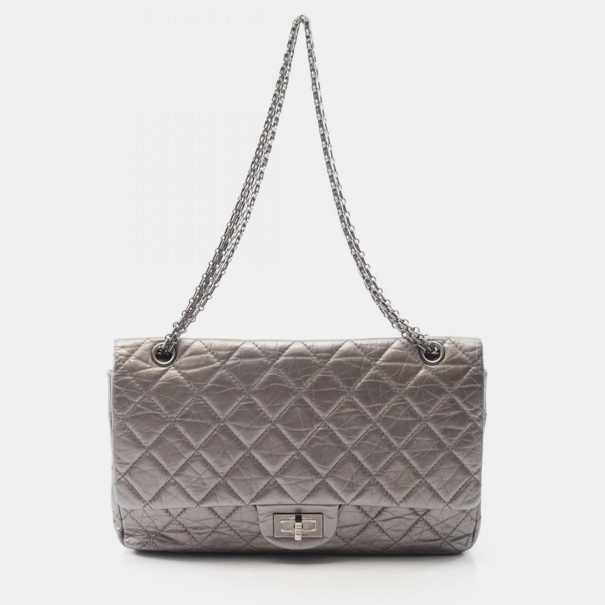 

Chanel 2.55 Matelasse Maxi Silver Leather Double Flap Shoulder Bag