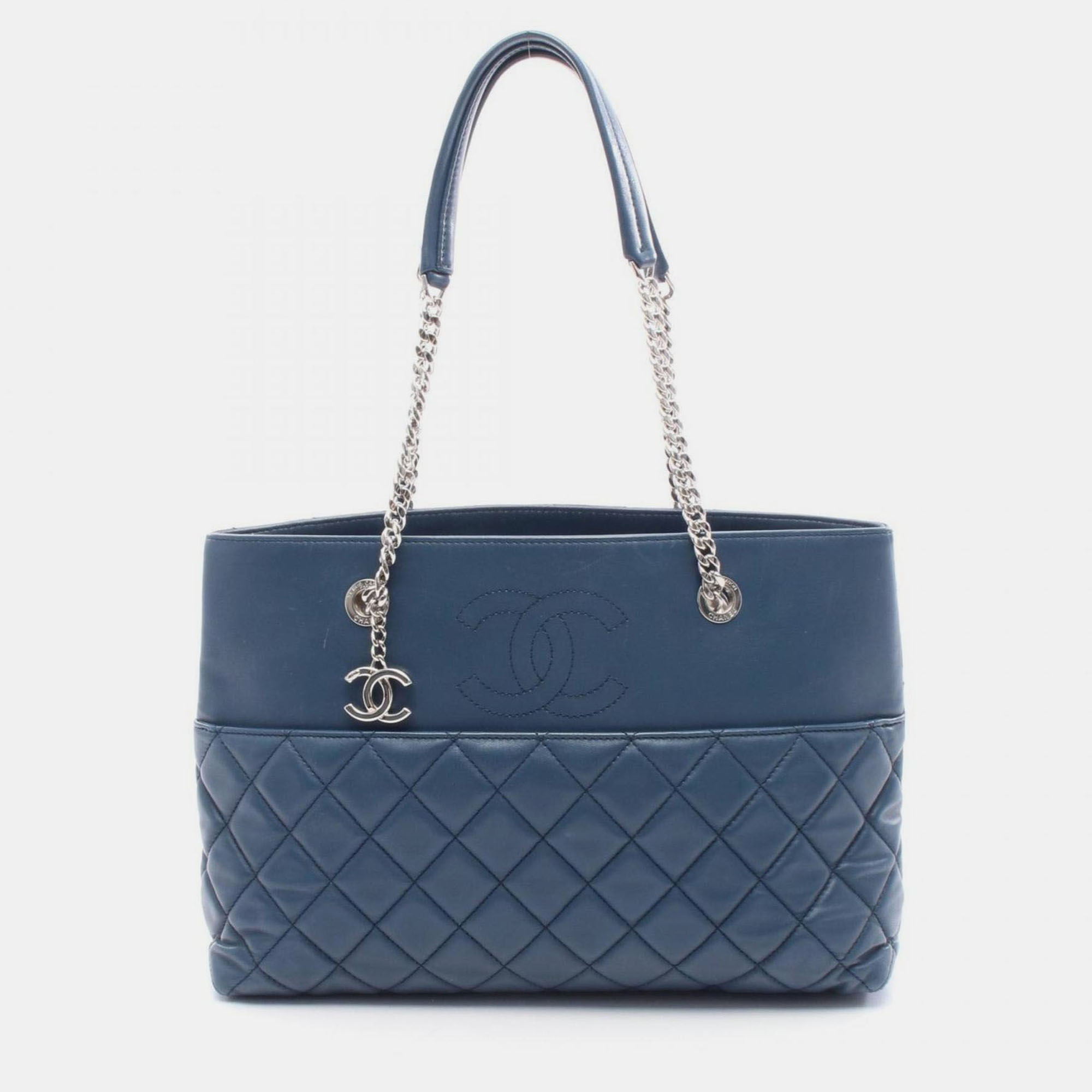 Pre-owned Chanel Matelasse Tote Bag Lambskin Leather Blue
