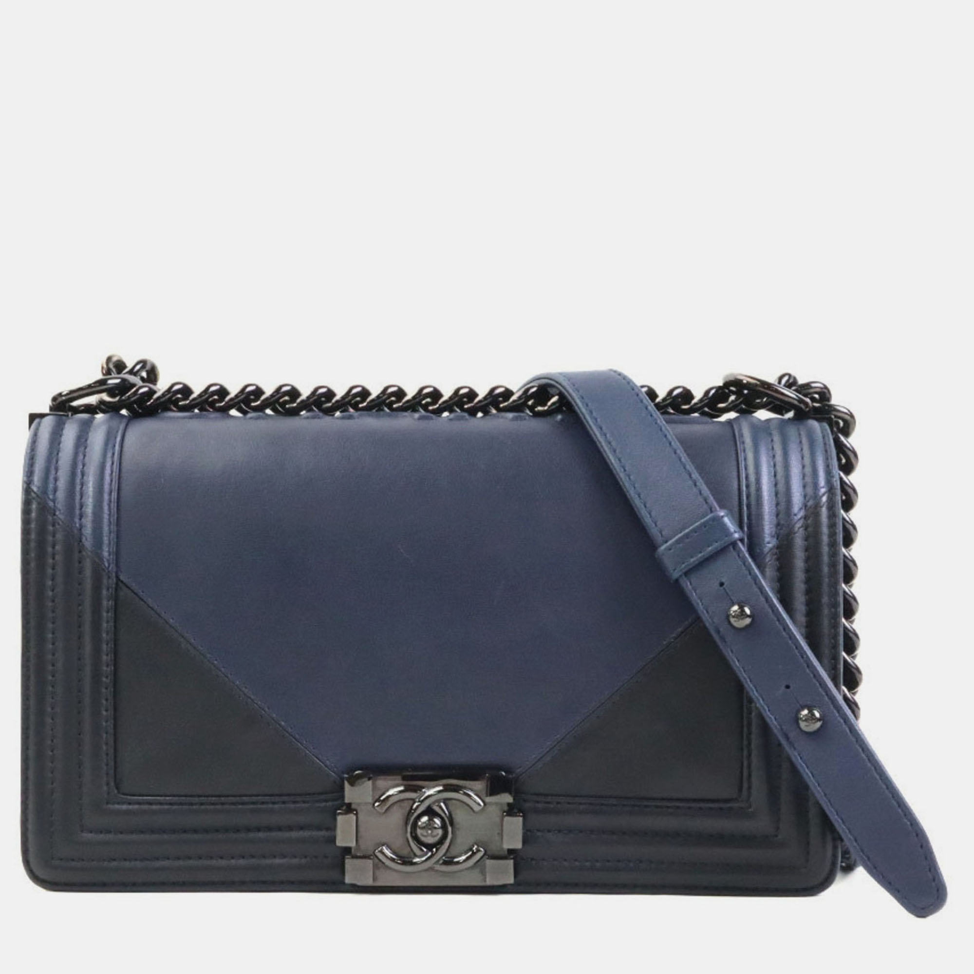 

Chanel Boy Chanel Metal Navy Black Leather Shoulder Bag