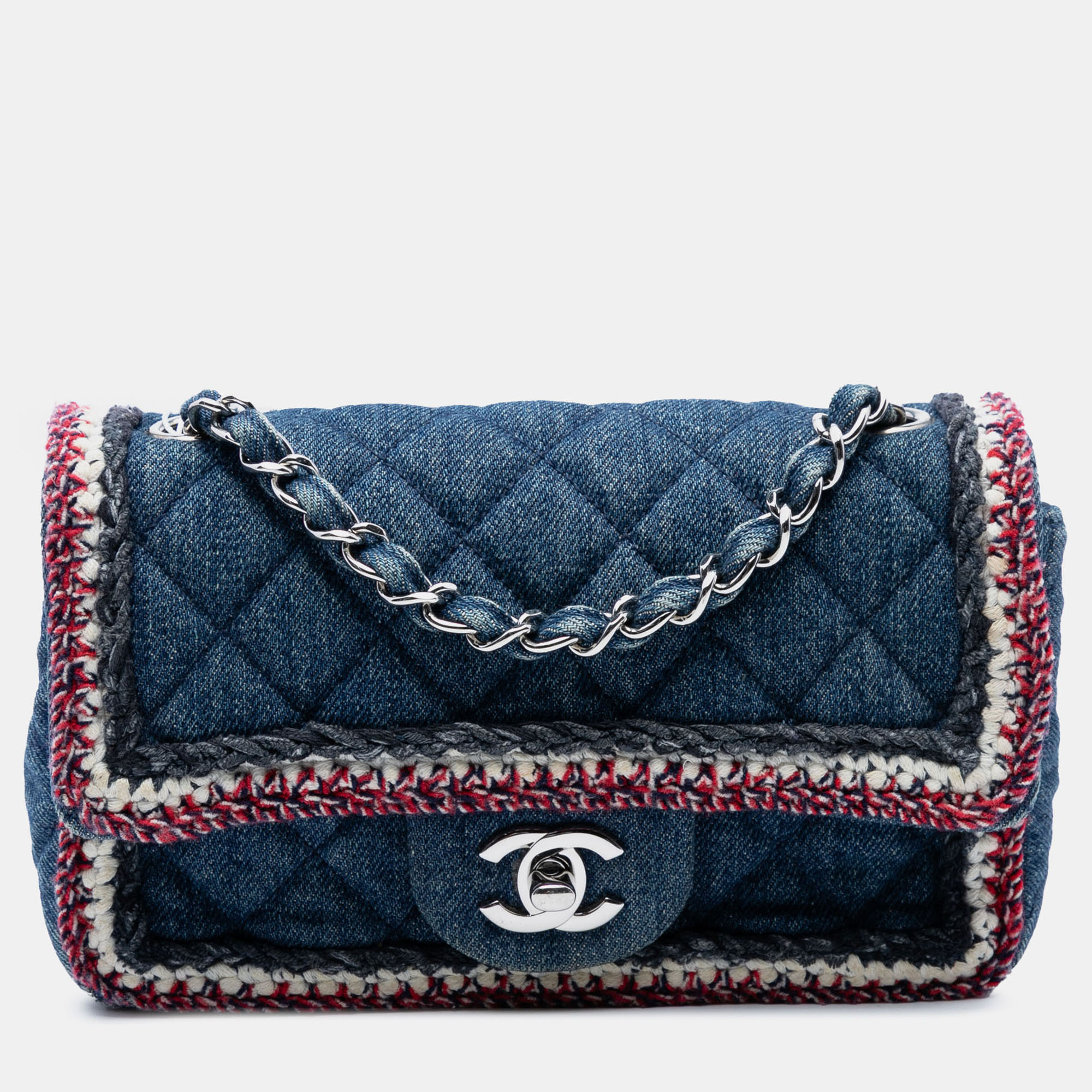 

Chanel Blue Mini Rectangular Classic Denim Braided Single Flap