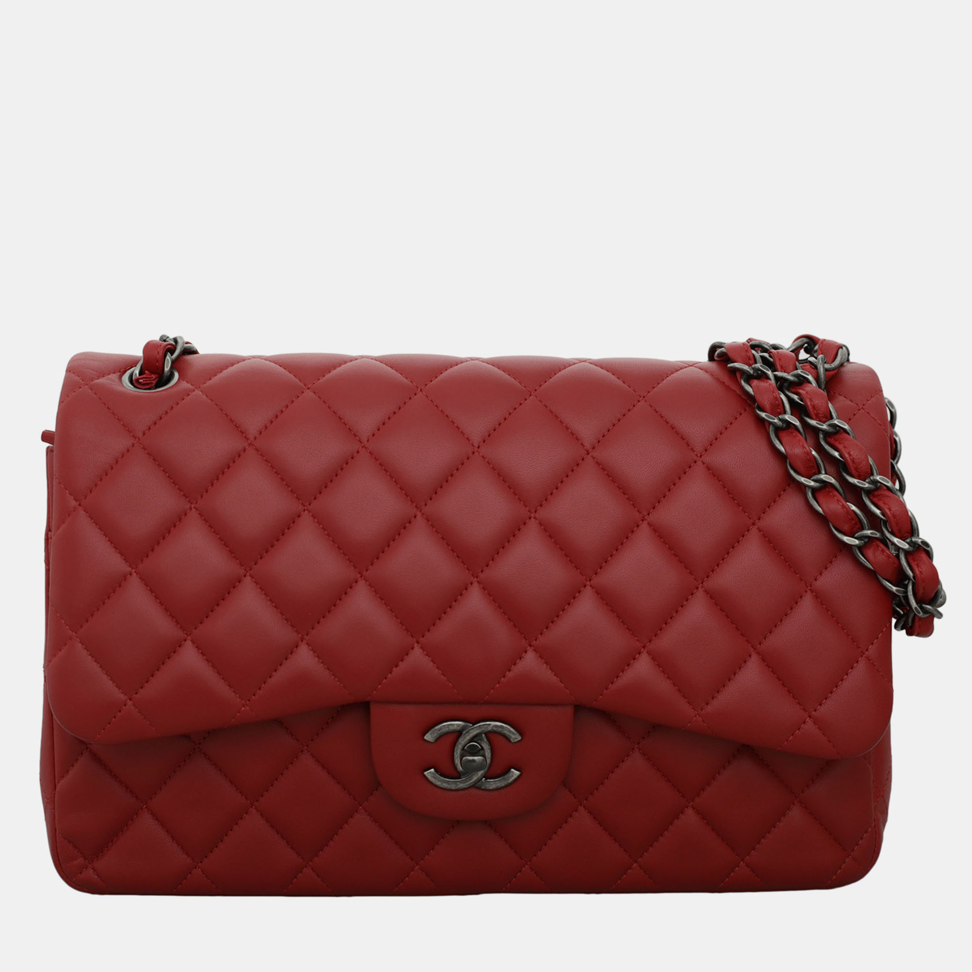 

Chanel Lambskin Classic Jumbo Double Flap Bag, Red