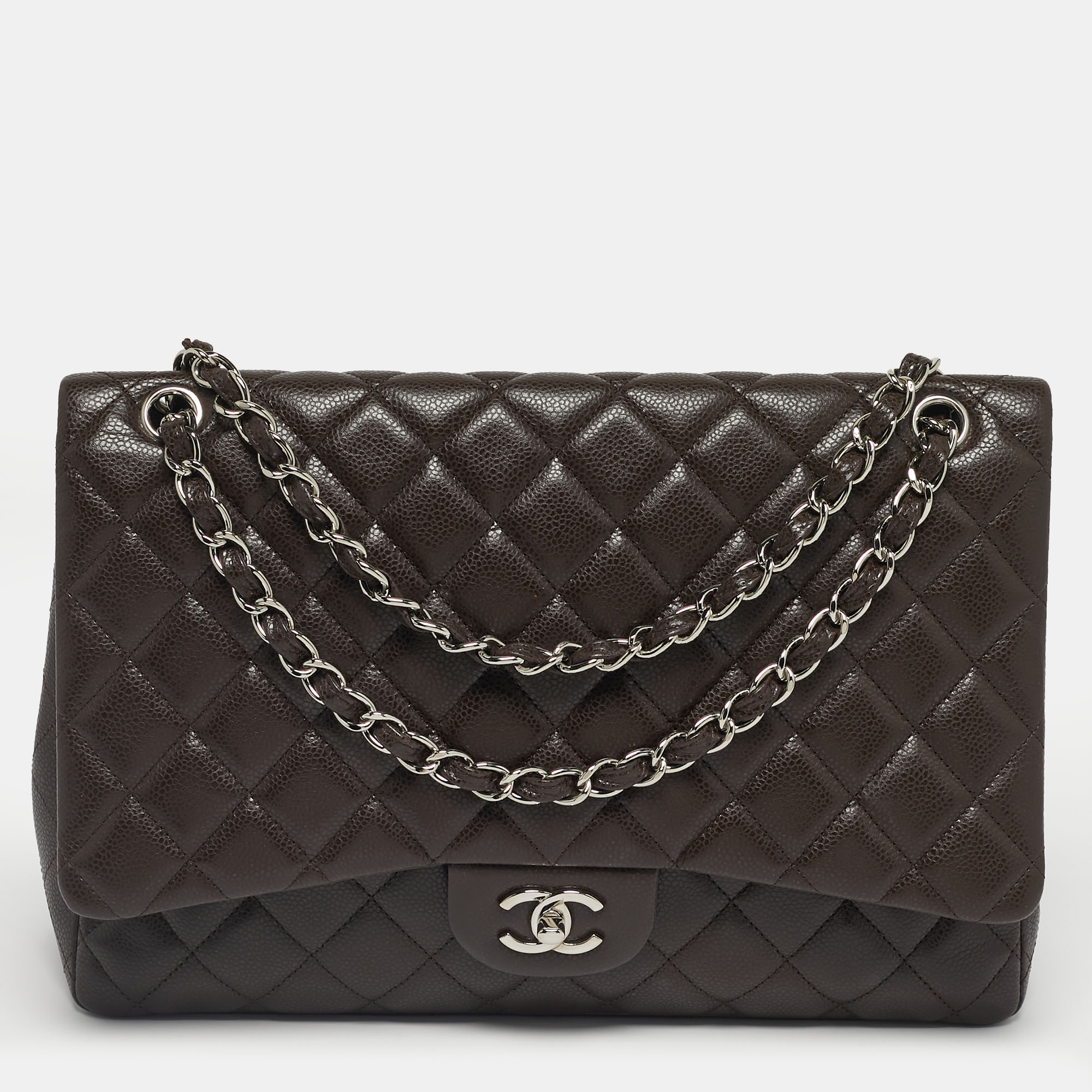 

Chanel Dark Brown Quilted Caviar Leather Maxi Classic Single Flap Bag
