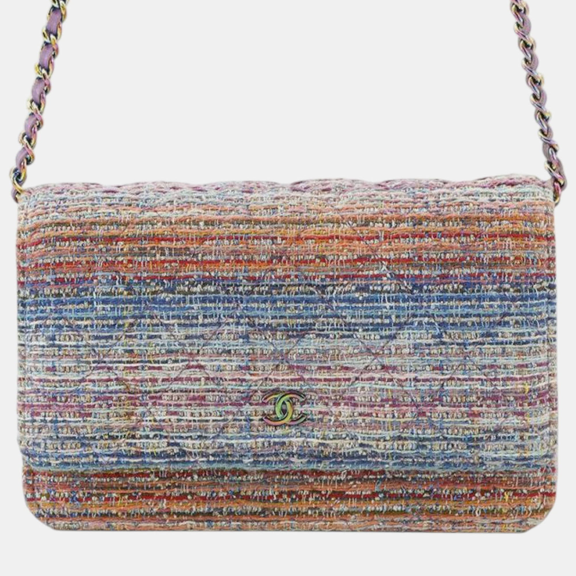 

Chanel Multicolor CC Quilted Tweed Rainbow Hardware Wallet on Chain