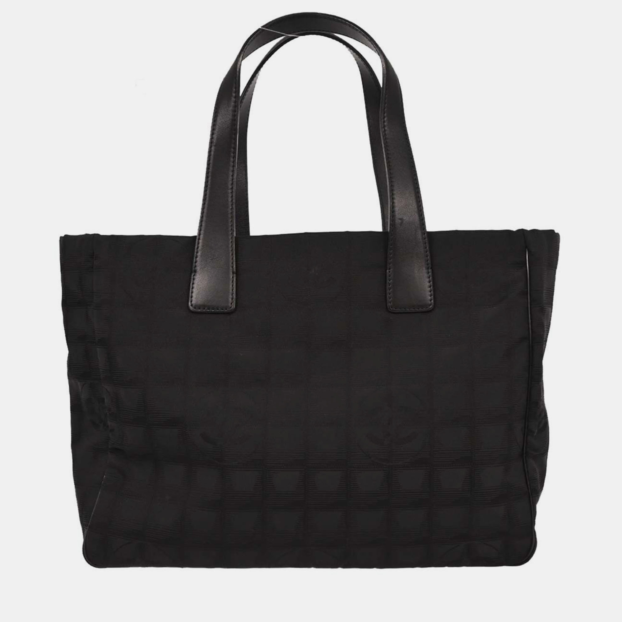 

Chanel Black Jacquard Nylon Travel Line Tote Handbag