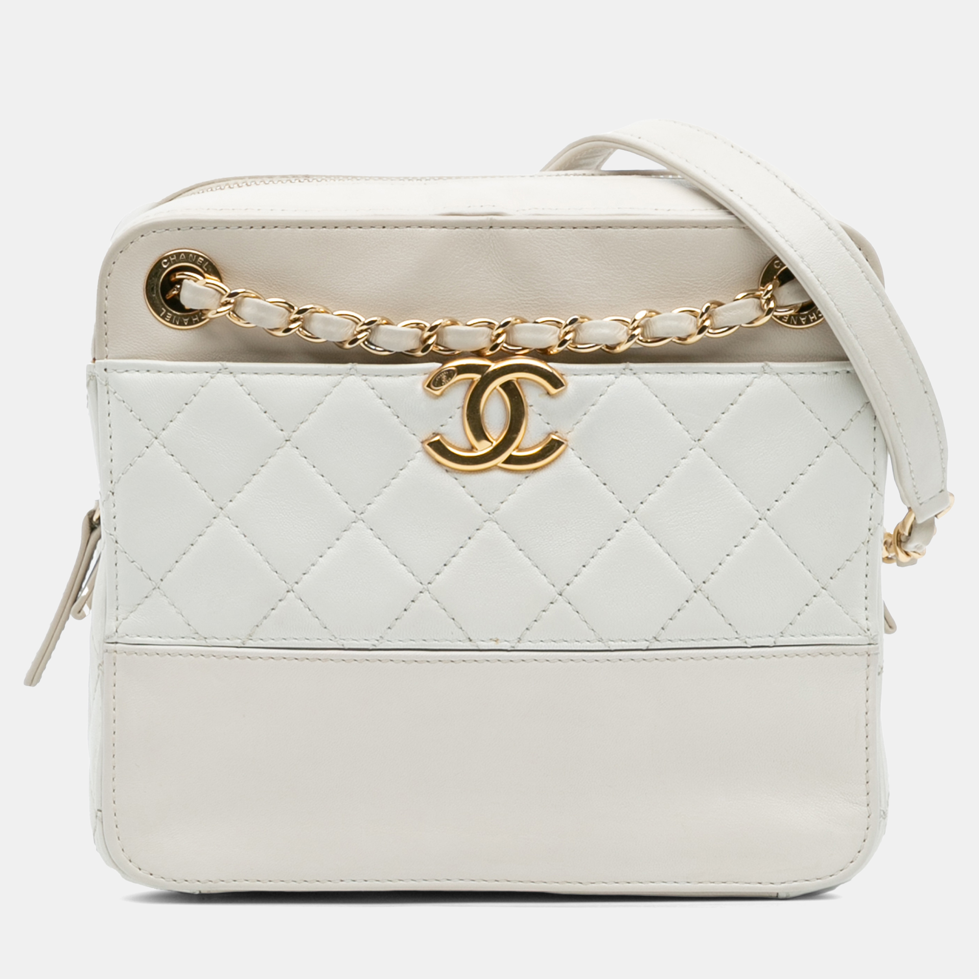 

Chanel Quilted Chain Lambskin Leather Crossbody Bag, White