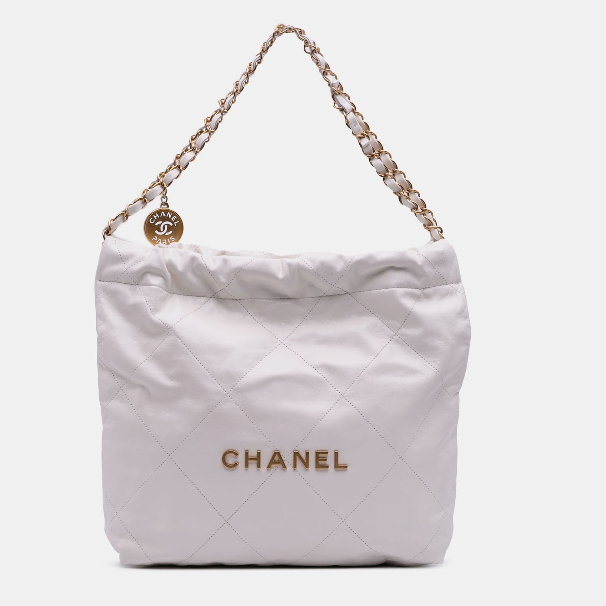 

Chanel White Small Quilted Shiny Calfskin 22 Handbag