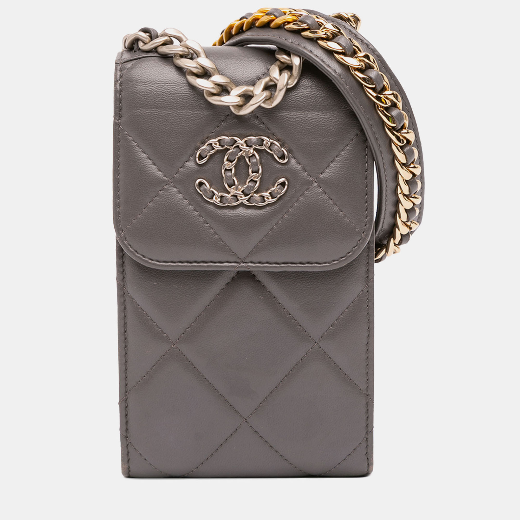

Chanel Grey Lambskin 19 Phone Holder with Chain
