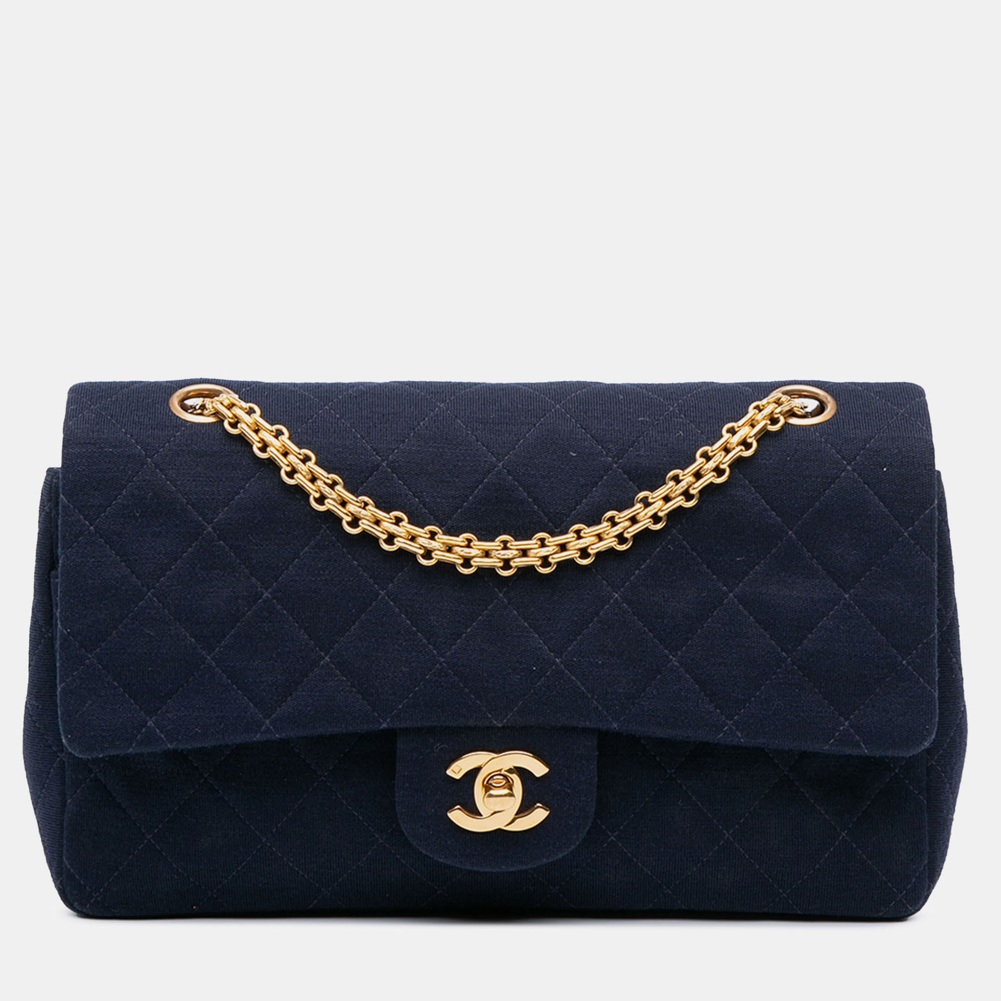 

Chanel Blue Medium Classic Jersey Double Flap