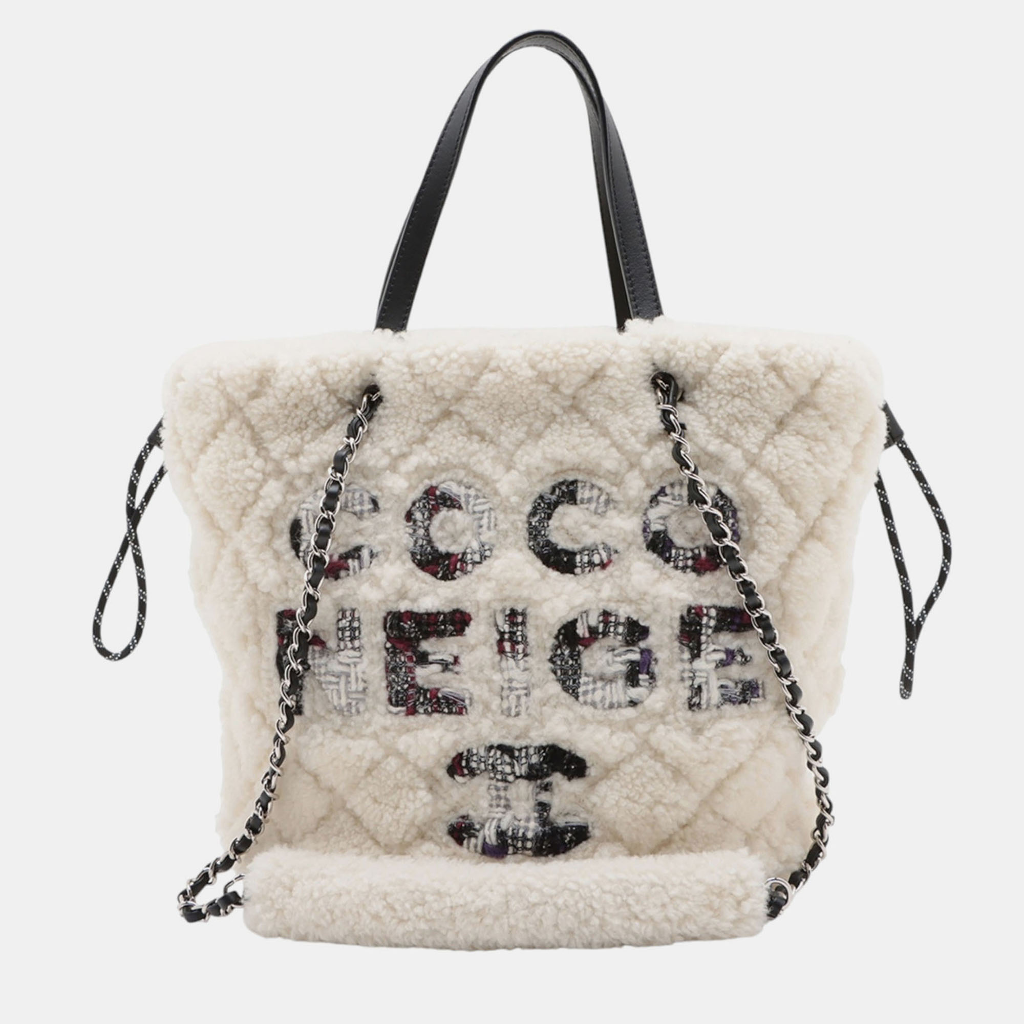 Pre-owned Chanel White Shearling Coco Neige Tote