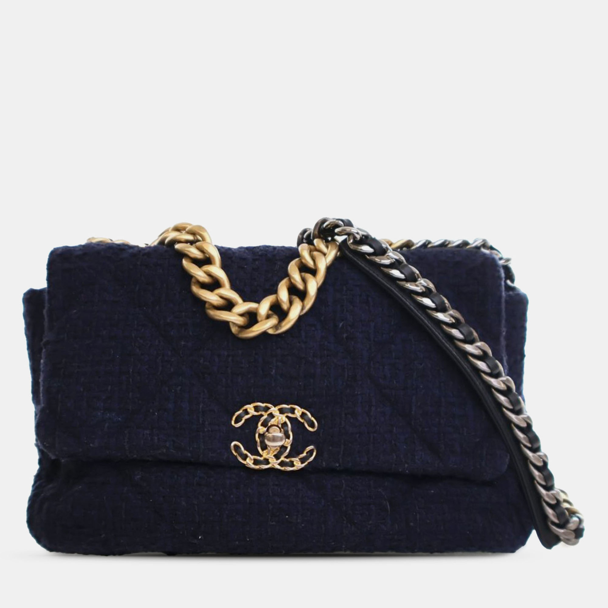 

Chanel Blue Large Tweed 19 Flap