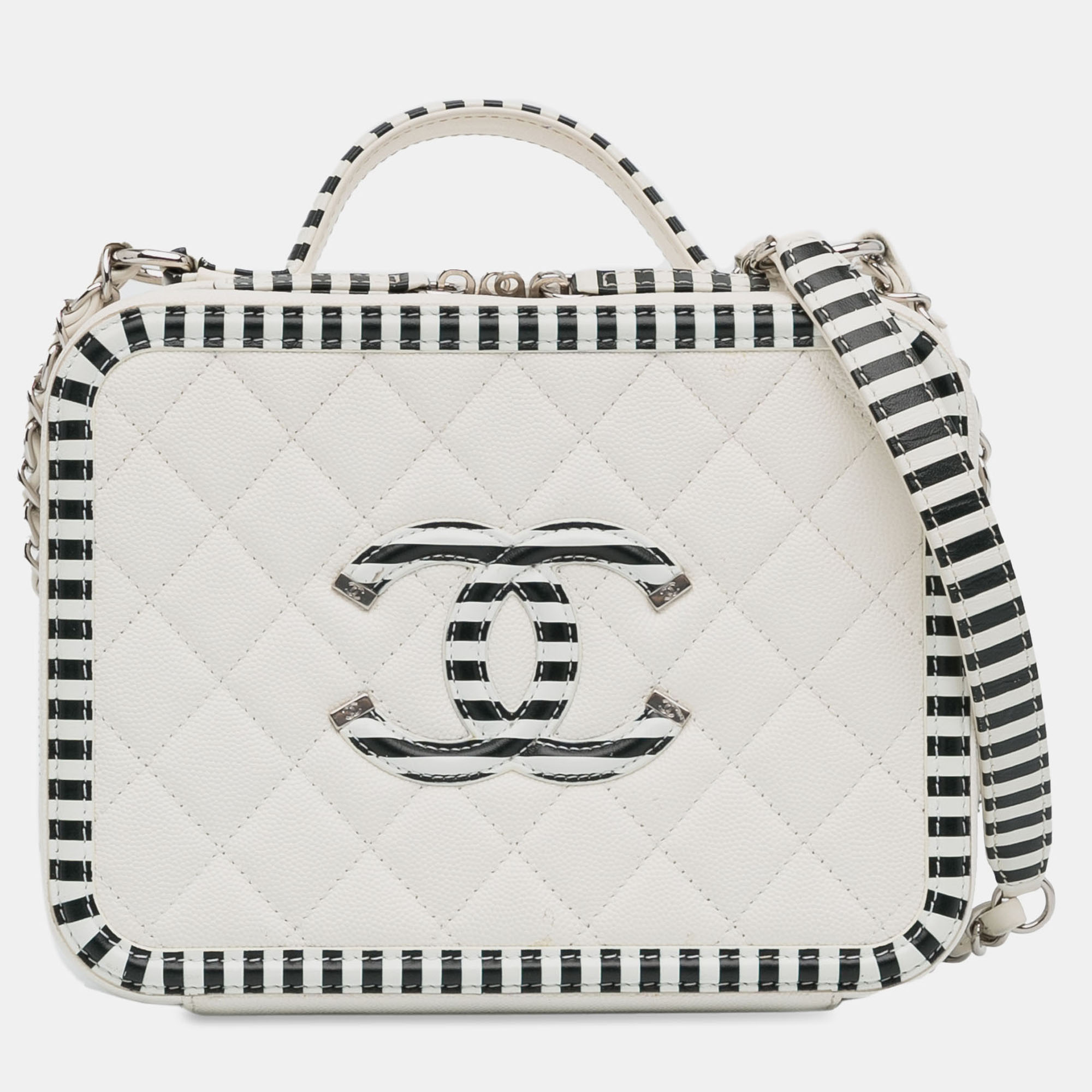 

Chanel White Medium Caviar CC Filigree Vanity Case