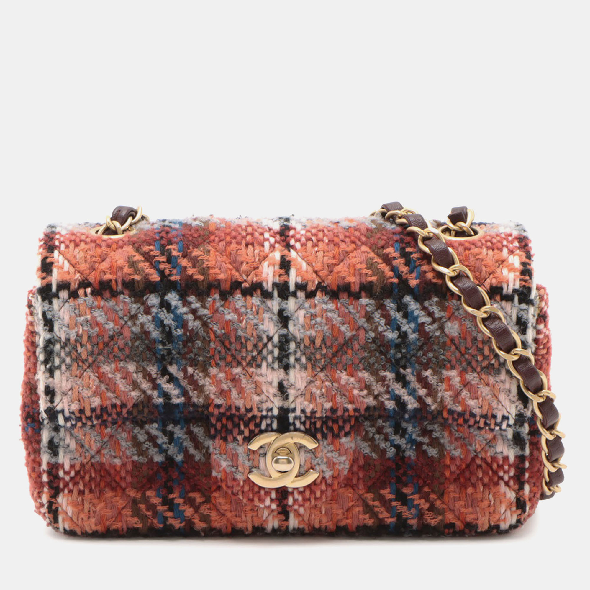 

Chanel Orange Mini Rectangular Classic Tweed Single Flap
