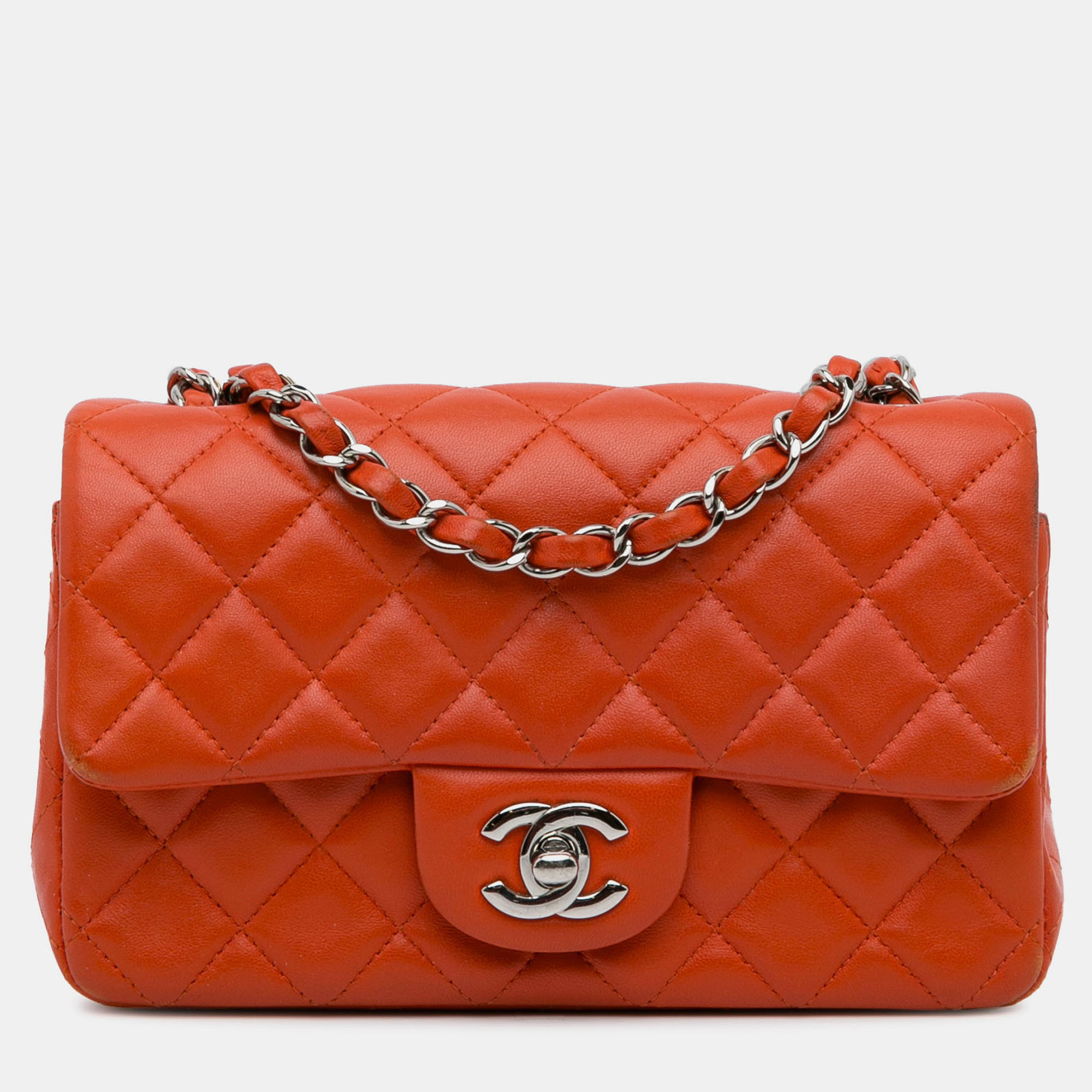 

Chanel Orange Mini Rectangular Classic Lambskin Single Flap