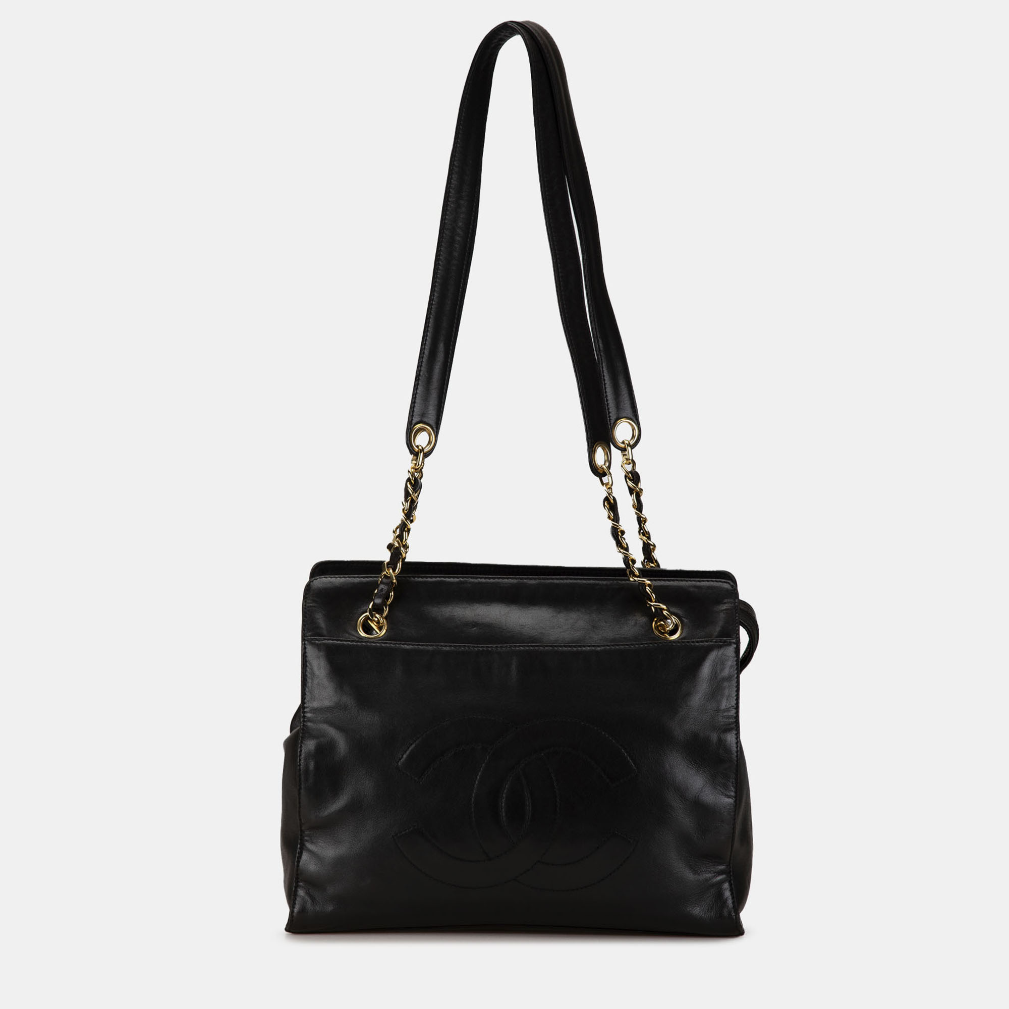 Pre-owned Chanel Black Cc Lambskin Chain Tote