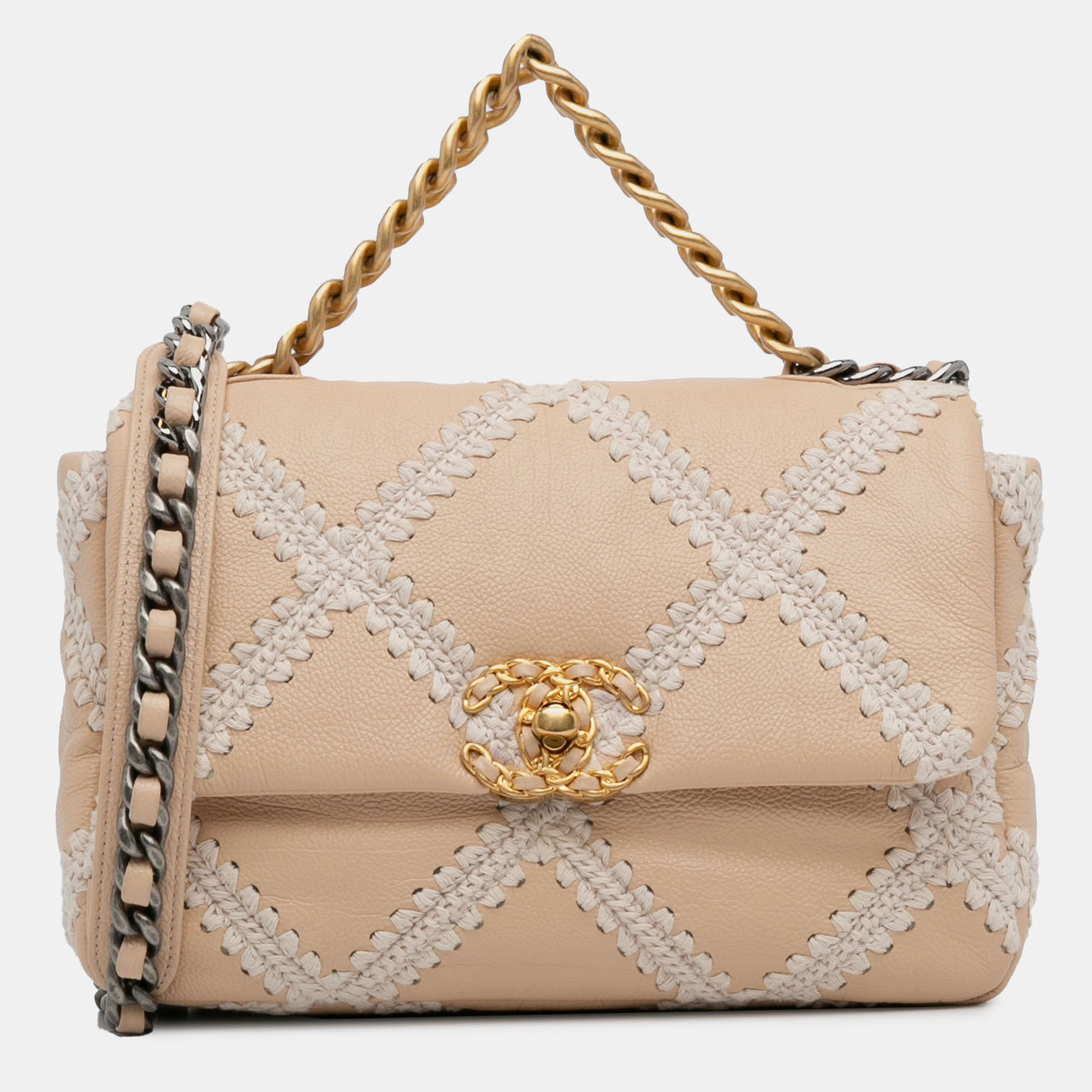 

Chanel Beige/White Medium Crochet Calfskin 19 Flap