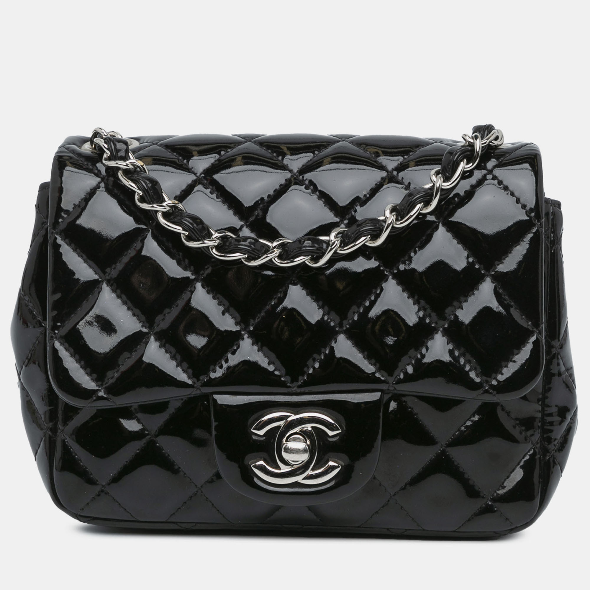 

Chanel Black Mini Square Classic Patent Single Flap