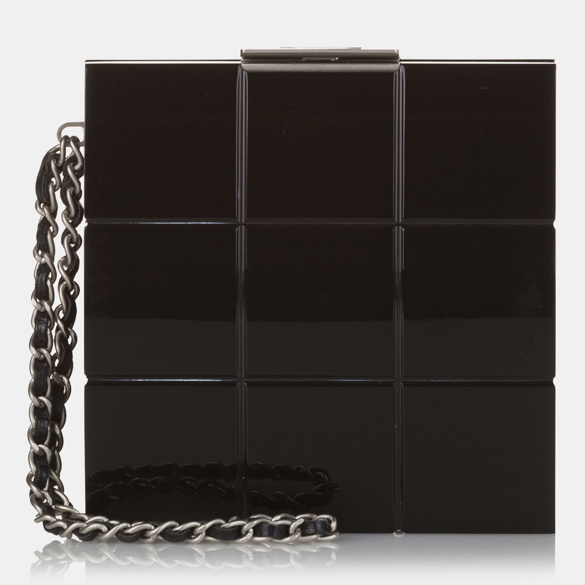 Pre-owned Chanel Black Choco Bar Lucite Perspex Clutch