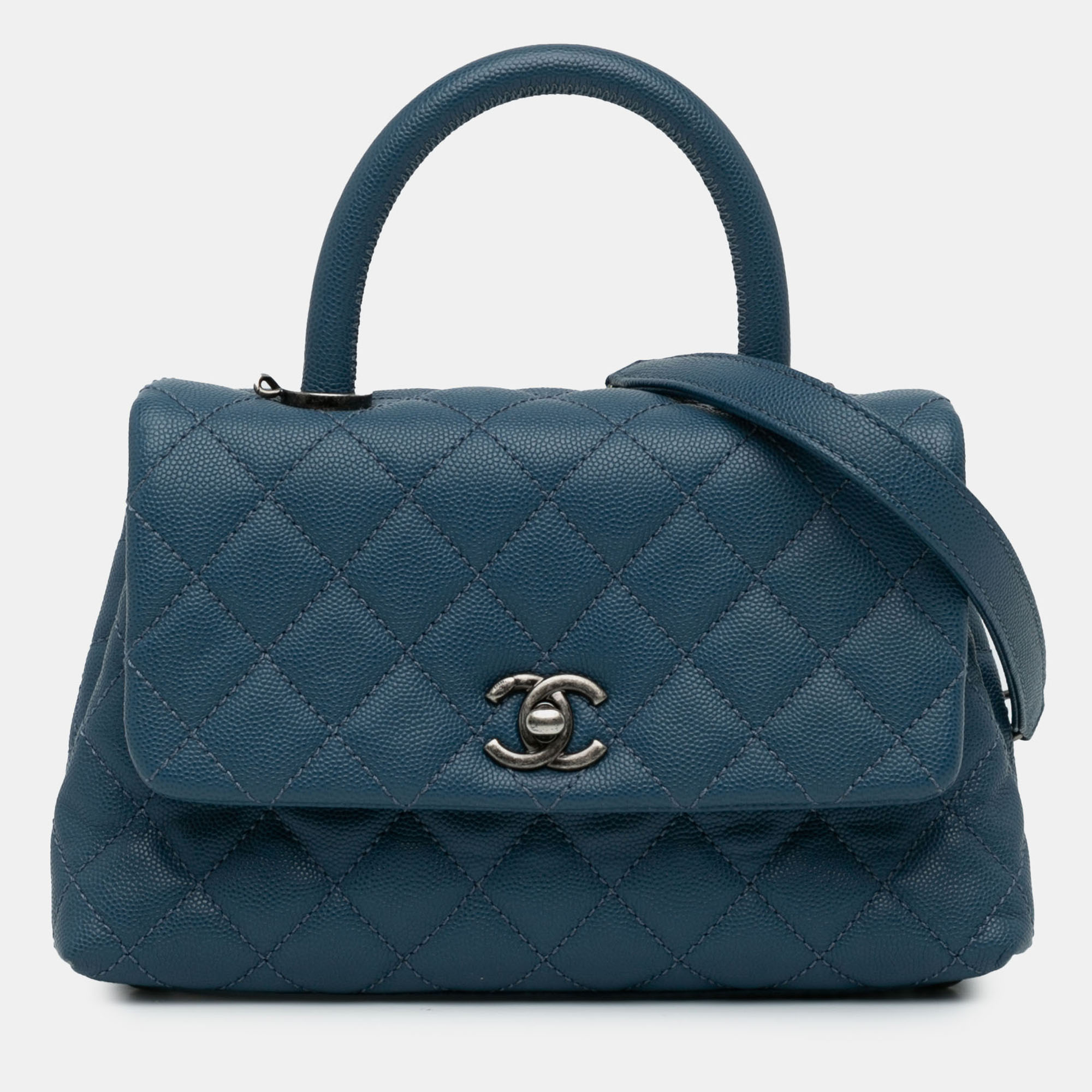 

Chanel Navy Blue Mini Quilted Caviar Coco Top Handle Bag