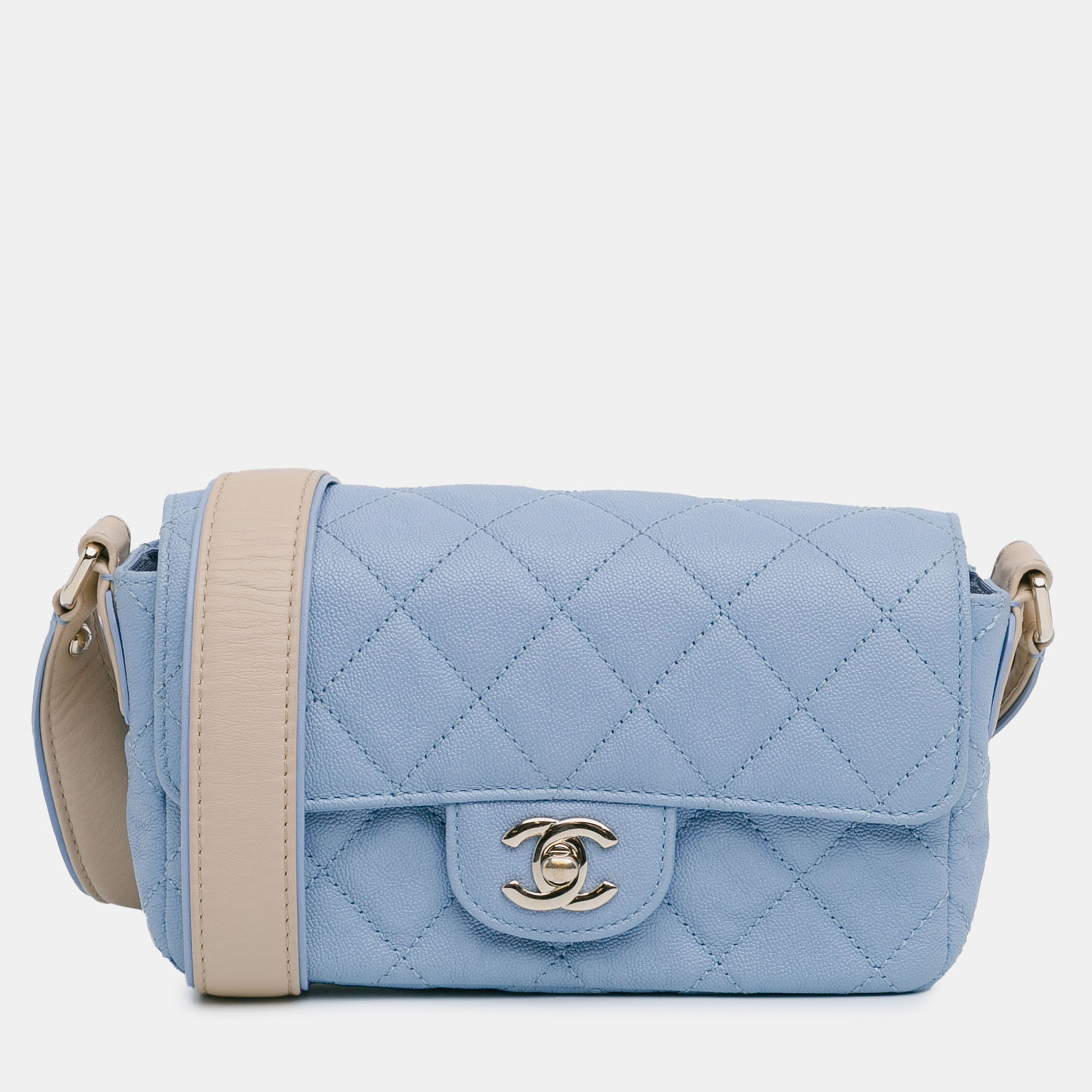 

Chanel Beige/Blue CC Quilted Caviar Single Flap